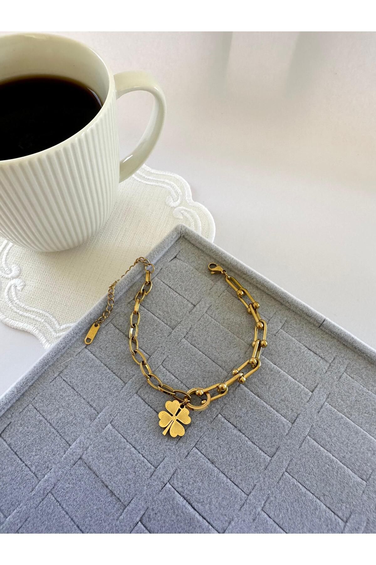 NORD COLLECTION Bağlantılı Model Yonca Detaylı Çelik Bileklik