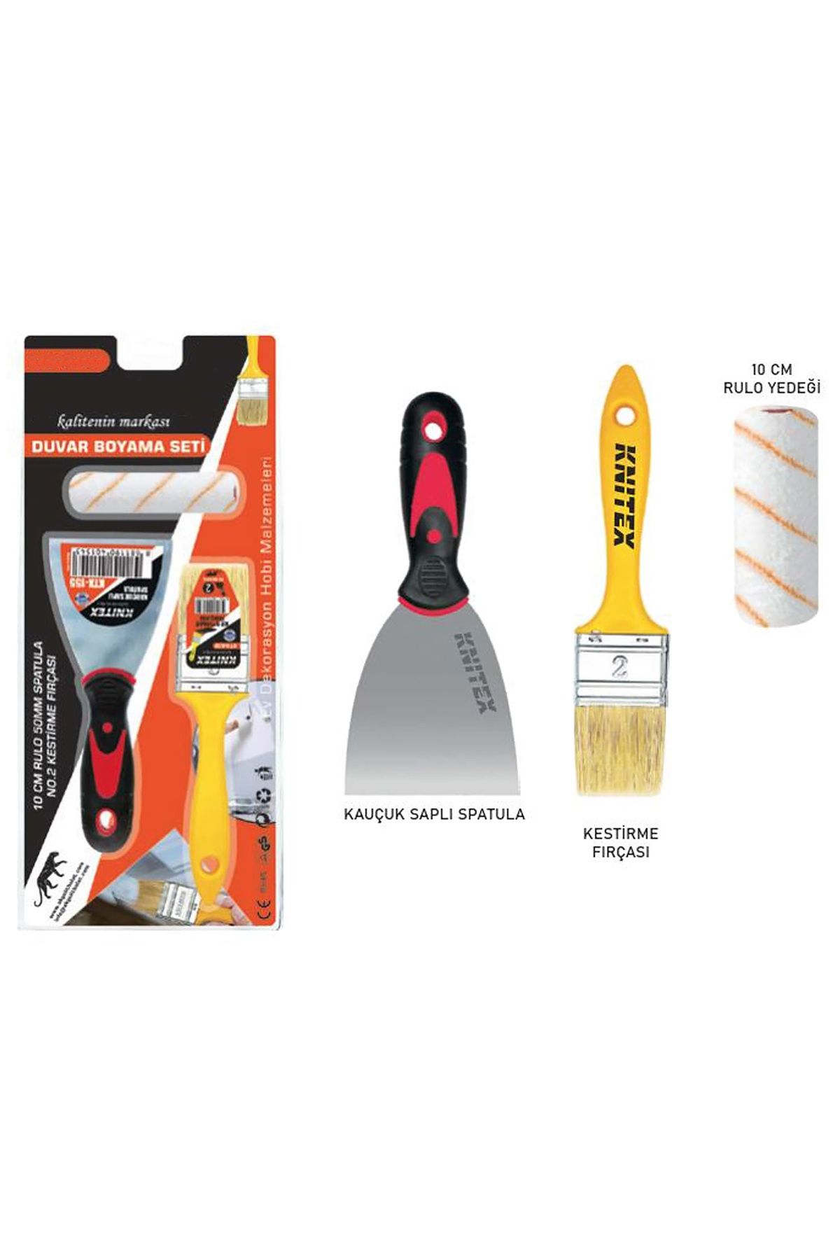 KANDİLLER BOYA SETİ KESTİRME FIRÇASI SPATULA YEDEK RULO 3 PARÇA FIRÇA SETİ