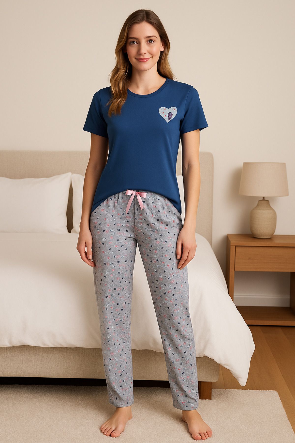LAURUS BOUTİQUE Kadın Kısa Kollu+ Uzun Alt Penye Pijama Takımı