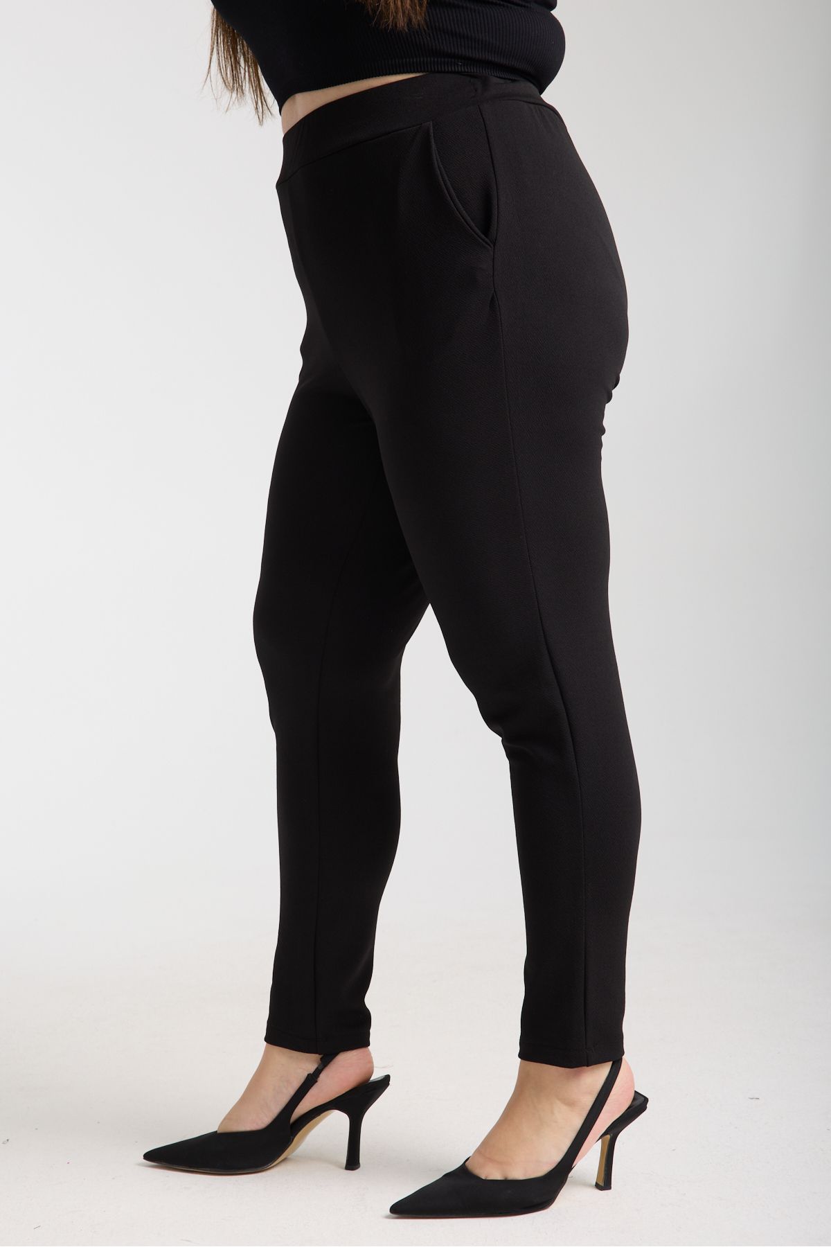 Gül Moda Dar Paça Kumaş Pantolon Cepli Beli Lastikli G119-1