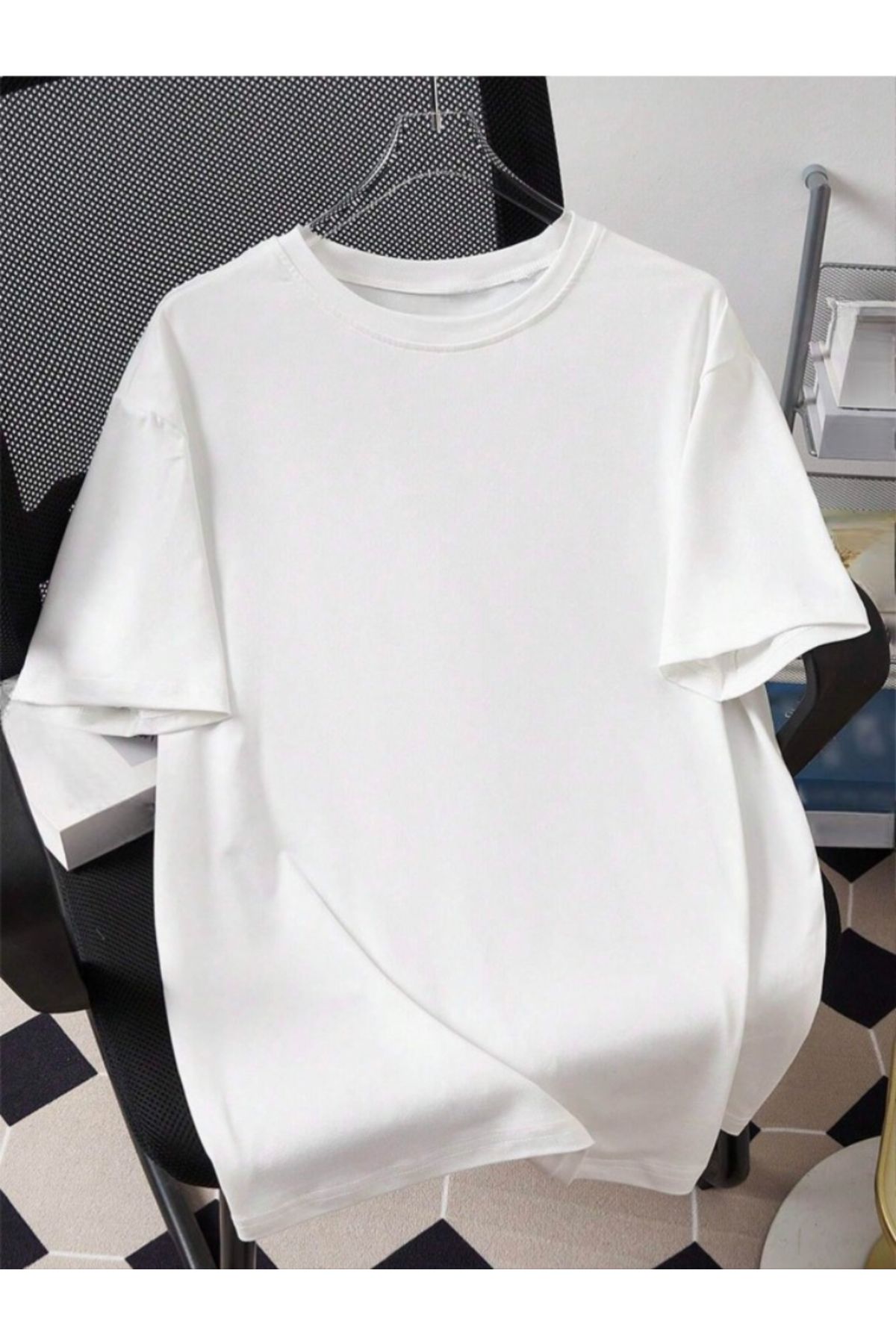 one button unisex erkek/kadın düz renk oversize bisiklet yaka t-shirt
