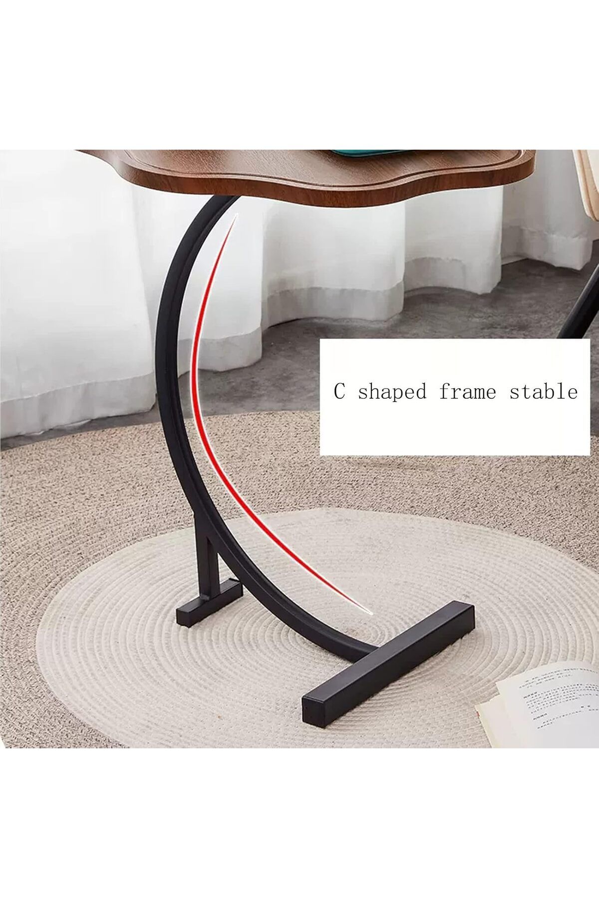 Generic-Modern Coffee Table | C-Shaped Side Table with Wood Top in Flower Shape and Metal Frame White 3