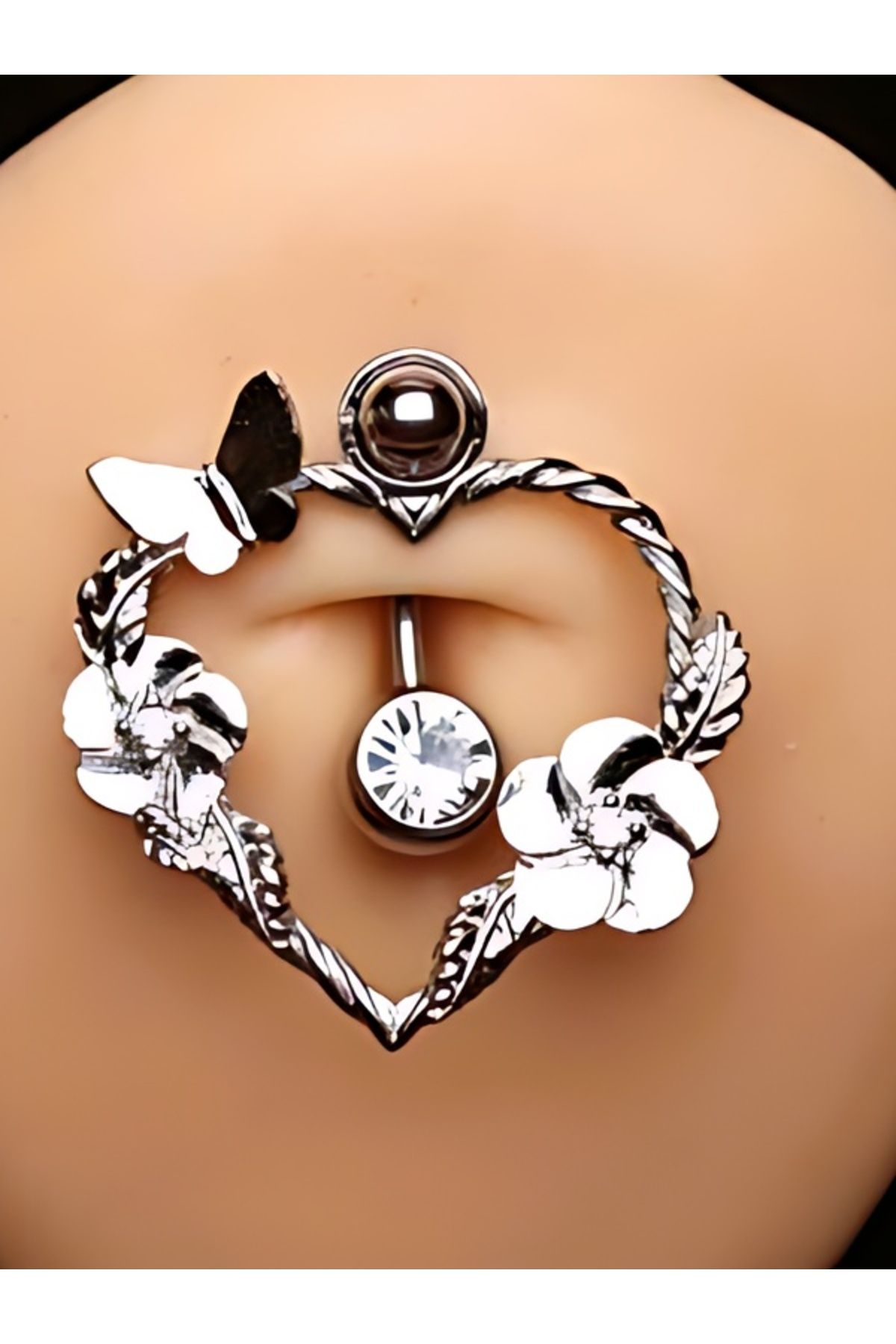 DCPİERCİNG Kalp Mod01 Zirkon Çelik Göbek Piercing