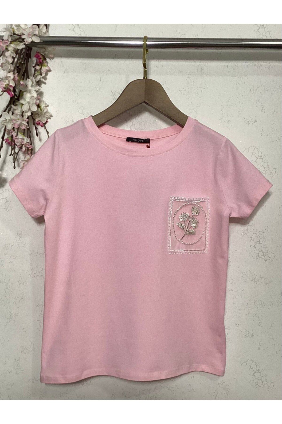 Wiges Kadın Bisiklet Yaka Desenli Özel Tasarım T-shirt