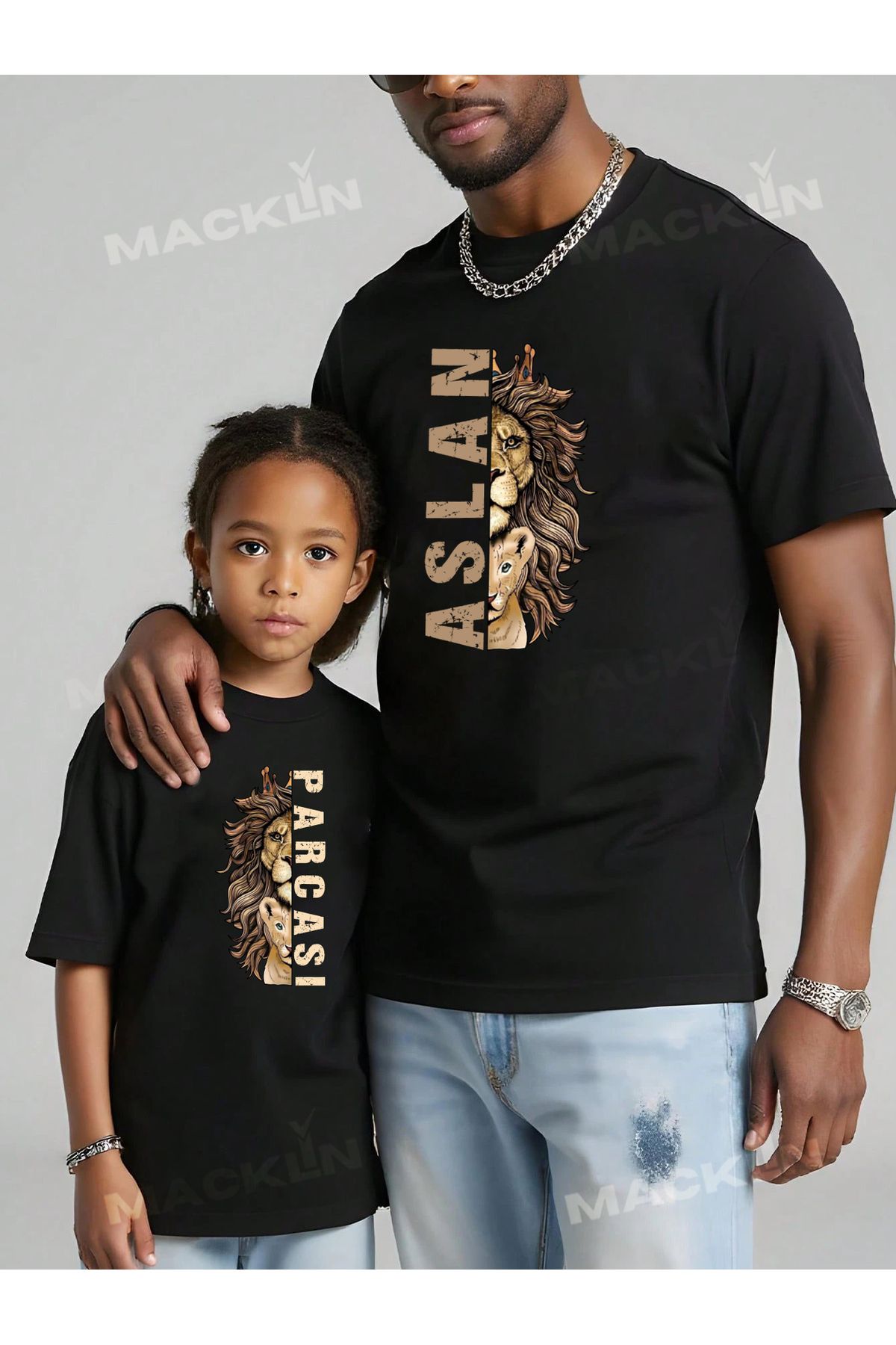 darkopia Aslan Parçası Baskılı Baba ve Çocuk T-Shirt (Tekli Üründür Kombin Yapılabilir Ayrı Ayrıdır)