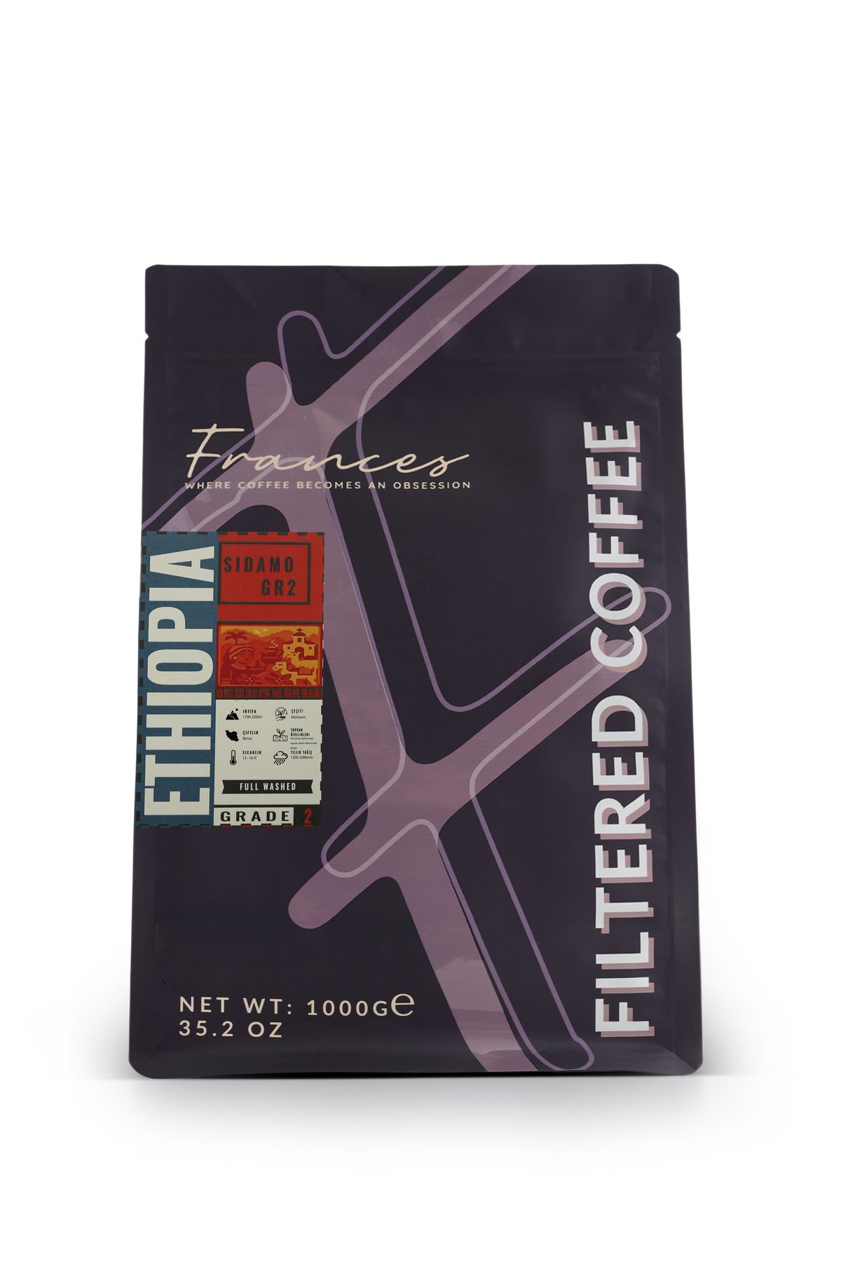 FRANCES Ethiopia Sidamo GR2 Çekirdek Filtre Kahve 1KG