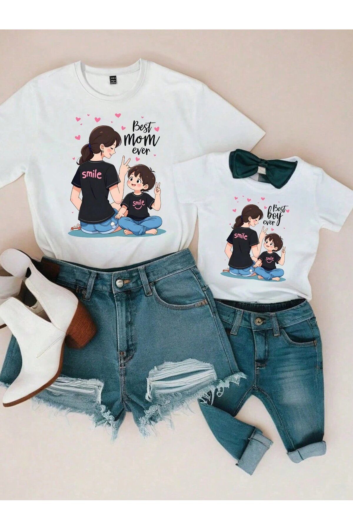 darkopia Best Mom Ever Baskılı Anne ve Çocuk T-Shirt (Tekli Üründür Kombin Yapılabilir Ayrı Ayrıdır)