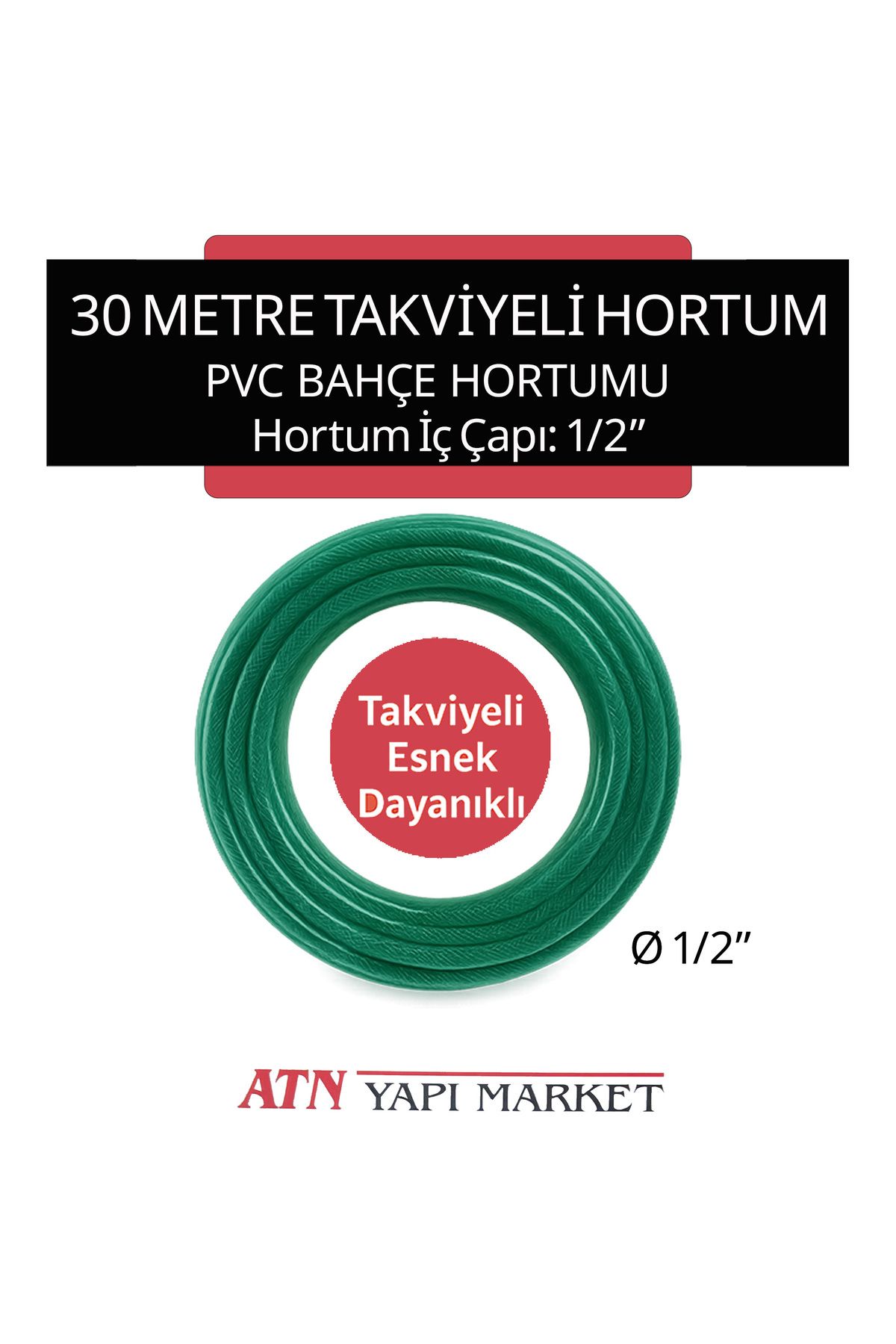 UPLAST 1/2" 30 Metre Takviyeli Pvc Bahçe Hortumu – Esnek Ve Dayanıklı Sulama Hortumu