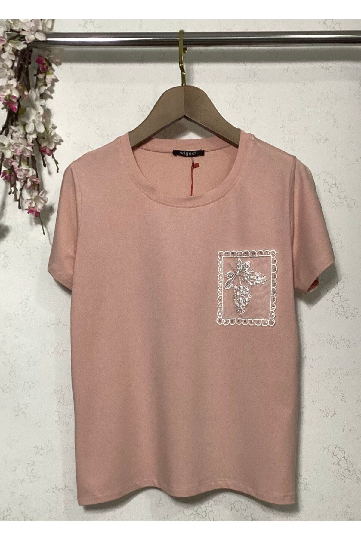 Wiges Kadın Bisiklet Yaka Desenli Özel Tasarım T-shirt