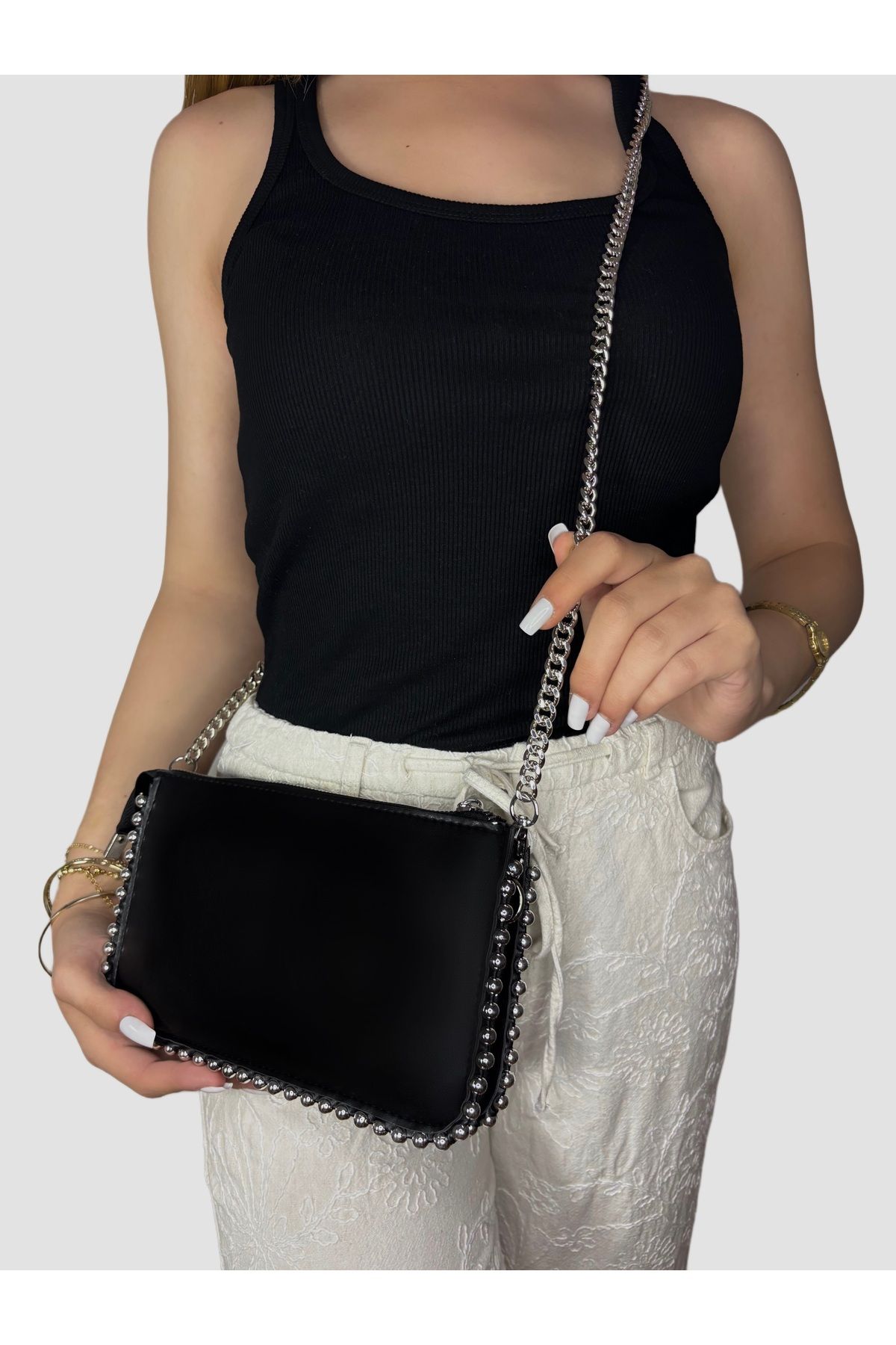 BK Bags & Accessories SİYAH BONCUKLU CÜZDAN ÇANTA