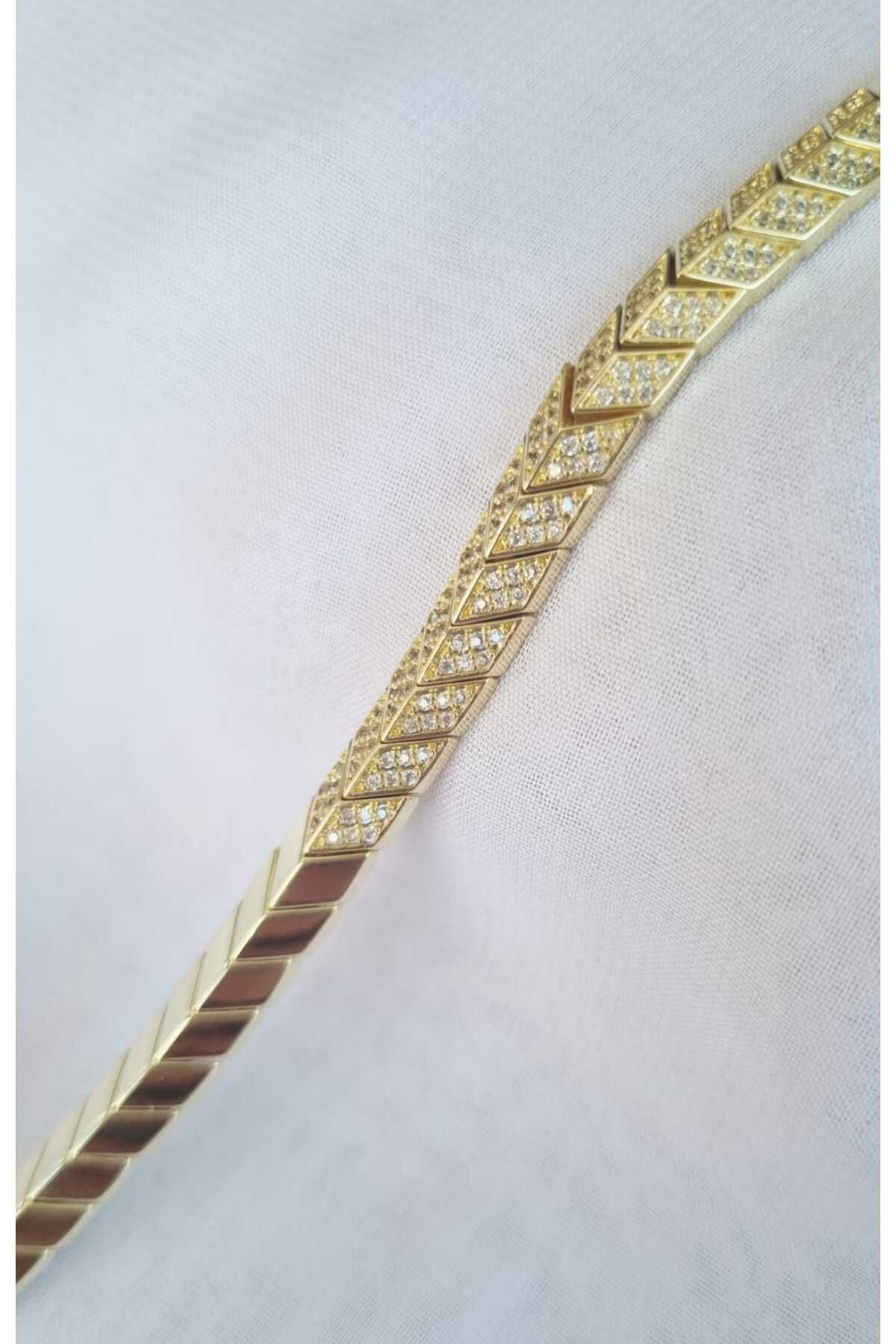 İNİTİUM VIP Seri 14K Altın Kaplama Taşlı Gold Bileklik
