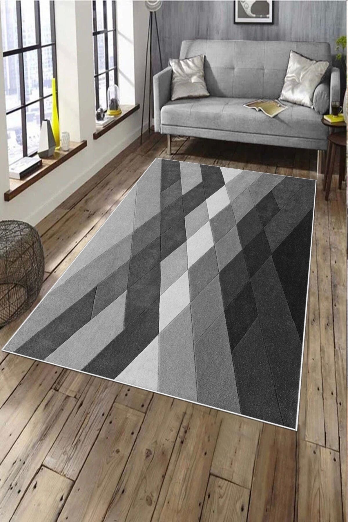 aradimtaradim Makinede Yıkanabilir Leke Tutmaz Gri Pvc Deri Kaymaz Taban Modern Salon Saçaksız Halı A185