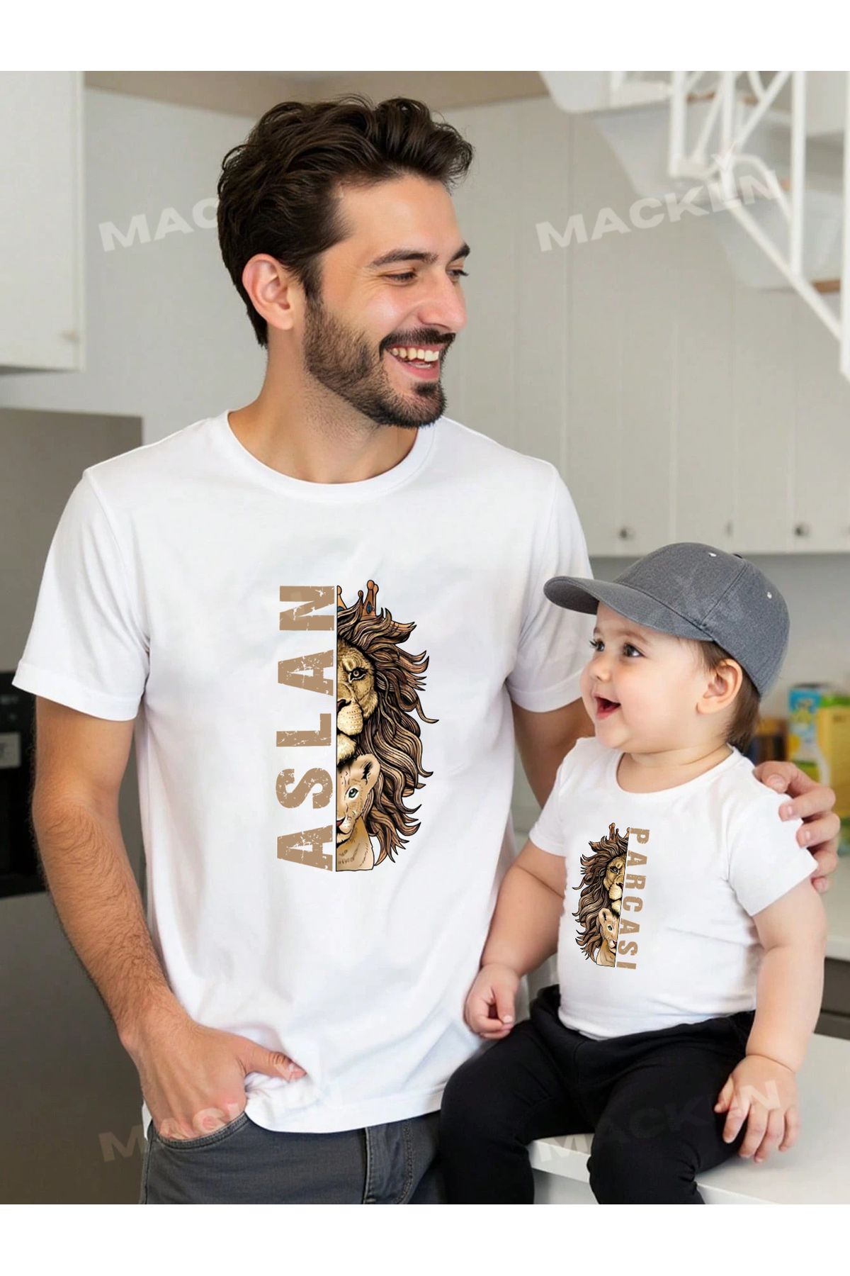 darkopia Aslan Parçası Baskılı Baba ve Çocuk T-Shirt (Tekli Üründür Kombin Yapılabilir Ayrı Ayrıdır)