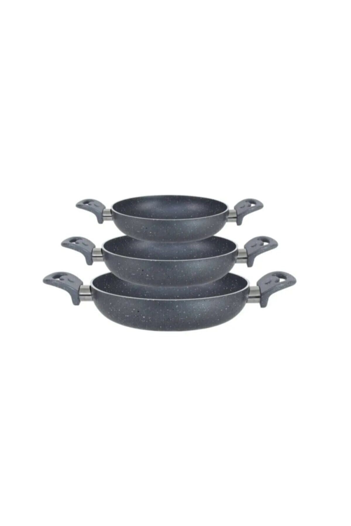 BİODATA 18-20-22cm Çift Kulp Gri Granit 3 Lü Omlet/sahan Tava Seti Süper Kalınlık Yanmaz Yapışmaz Tava Seti