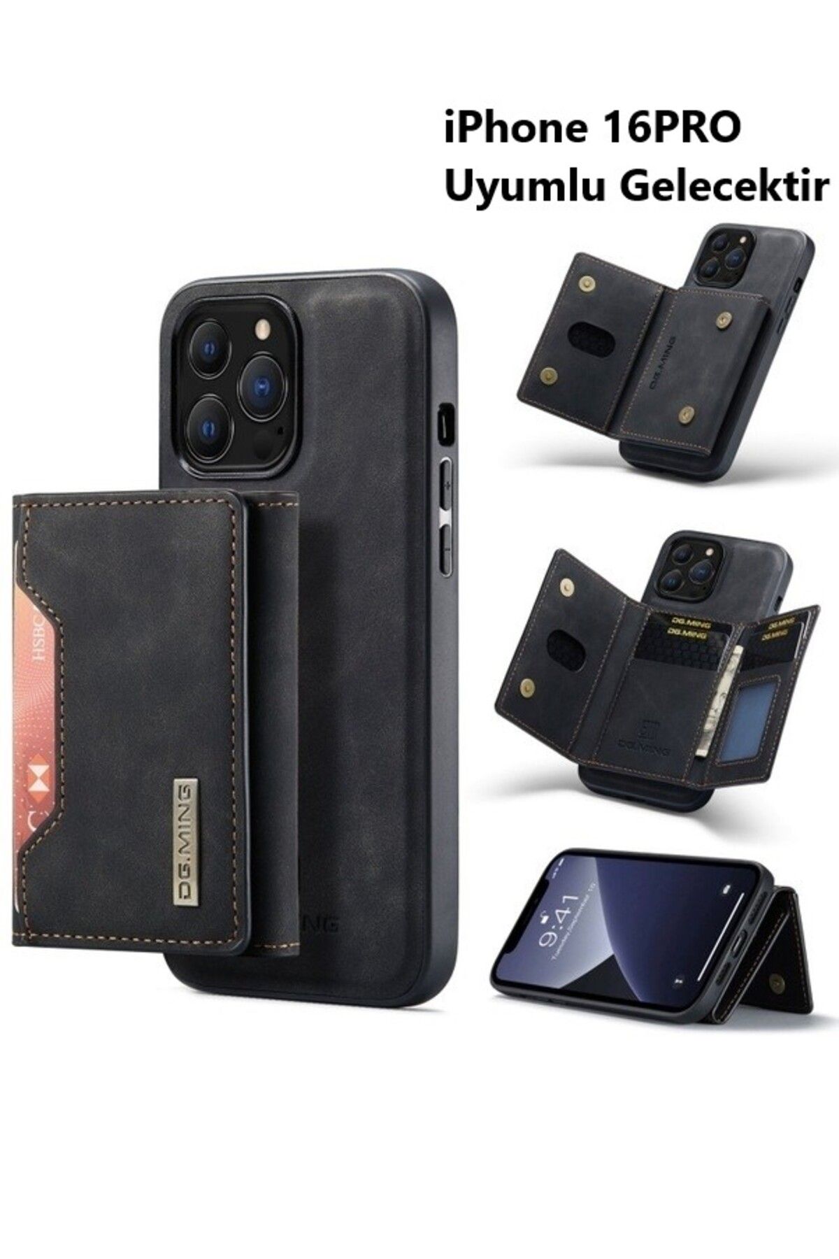 Kılıforyum iPhone 16PRO Dg Mınd Deri 2 Parça Ayrılabilir Güçlü Manyetik Kart Bölmeli Cüzdanlı Kılıf