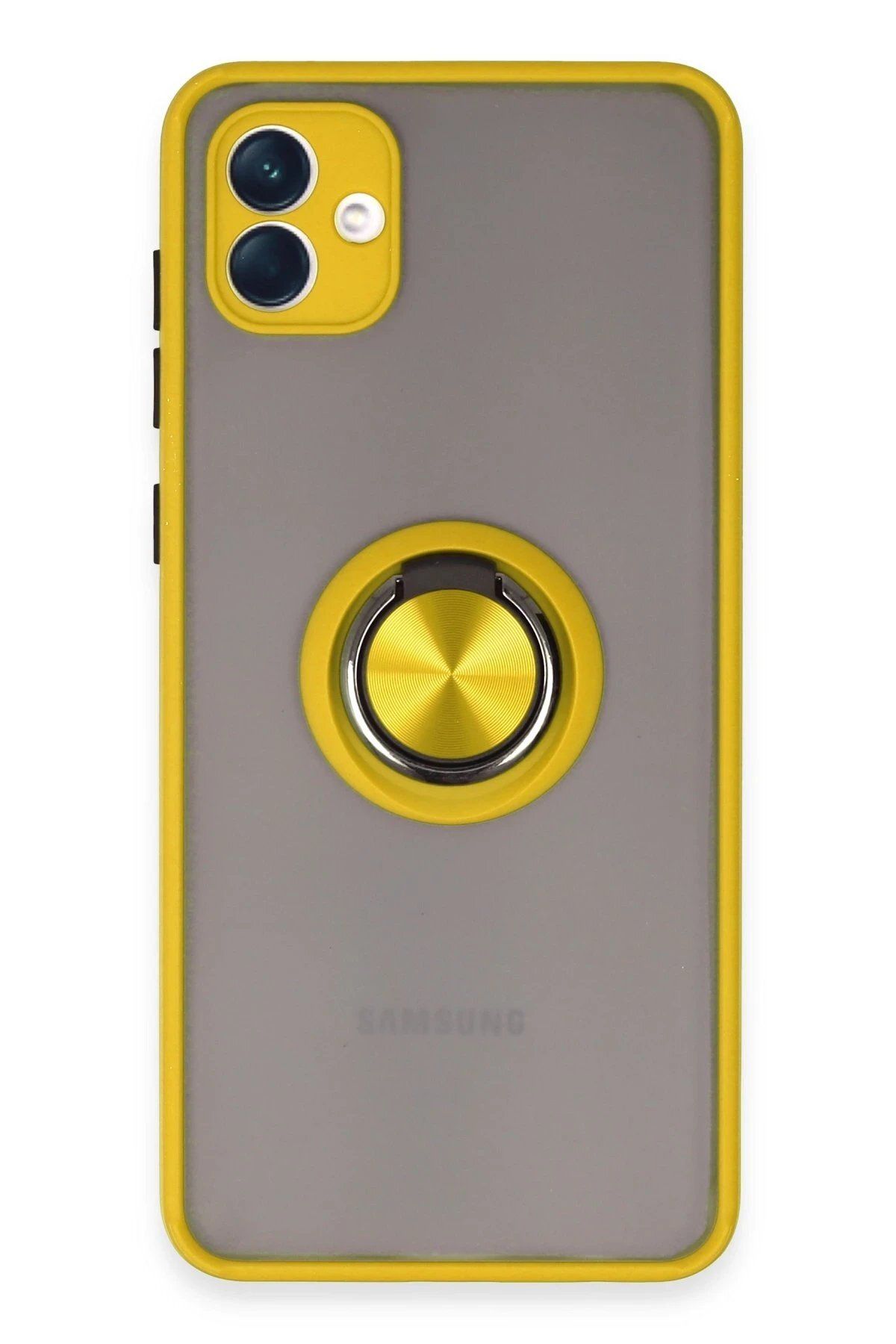 Toptan Bulurum Samsung Galaxy A04 Kılıf Montreal Yüzüklü Silikon Kapak - Sarı