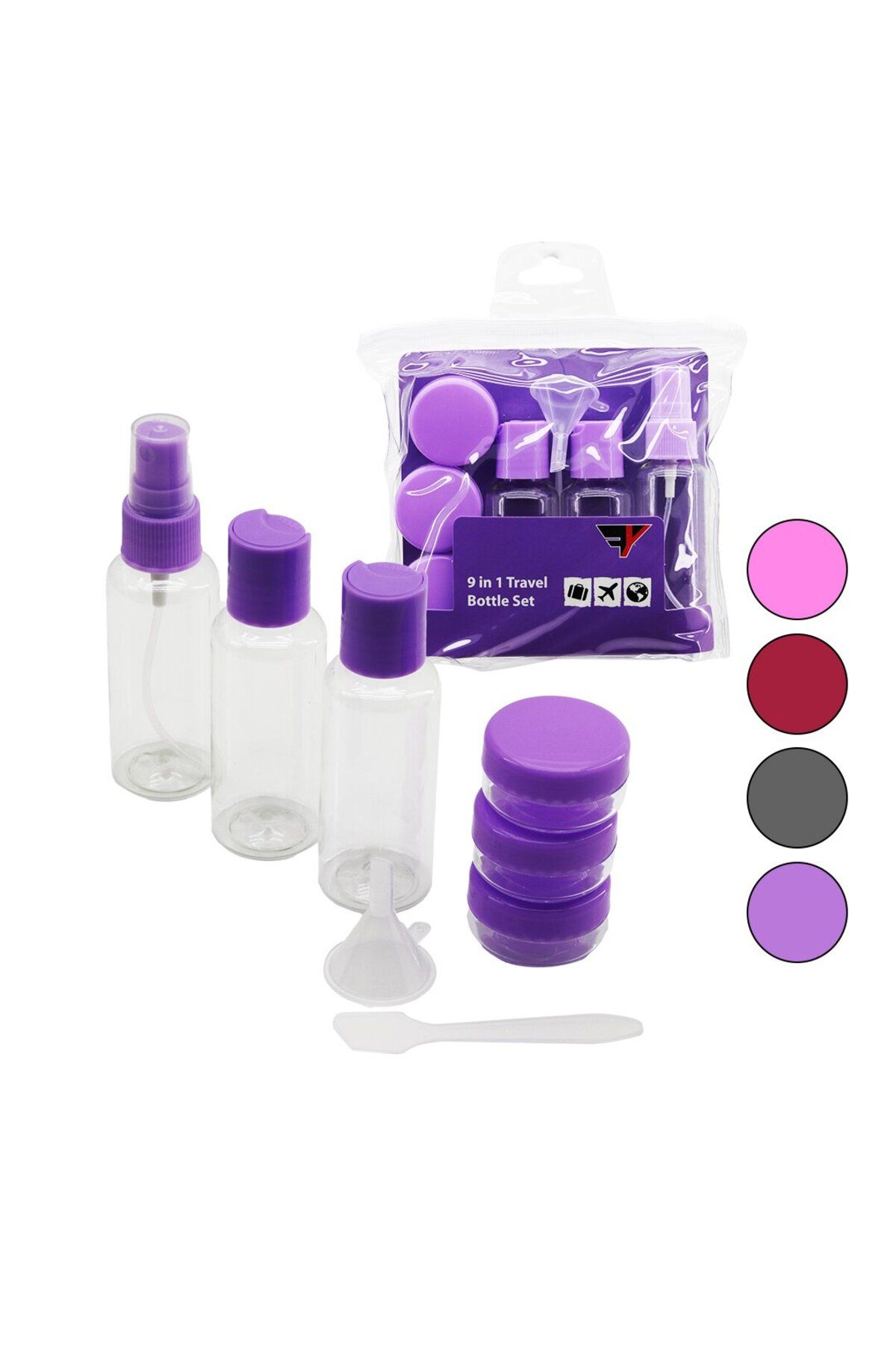 STOREMAX nffastore 9PCS KOZMETİK SEYAHAT SETİ 3-PLS.ŞİŞE - 3-KREM KUTU - 1-HUNİ - 1-SPATULA - 1-ÇANTA