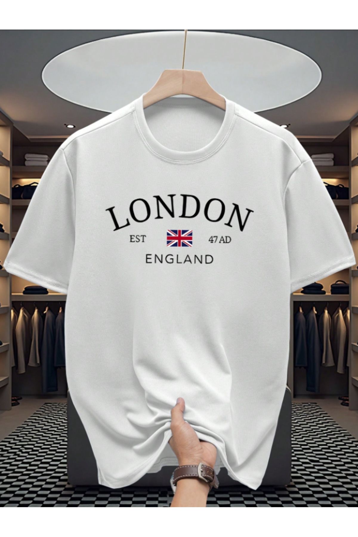 Framgan Erkek LONDON ENGLAND Özel Baskılı Günlük Kısa Kol Bisiklet Yaka Pamuklu T-Shirt