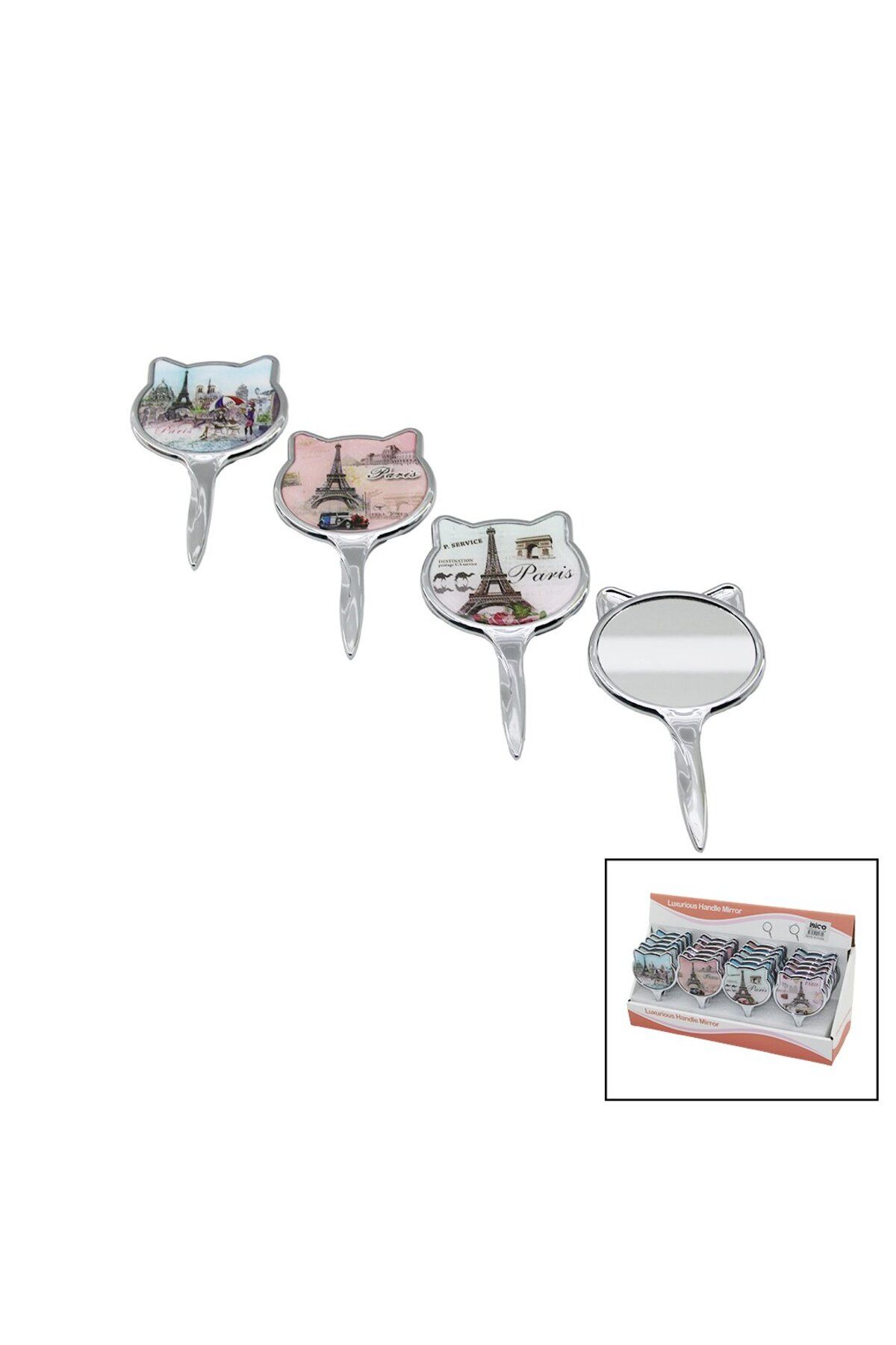 STOREMAX nffastore KULAKLI - YUVARLAK EYFEL KULE DESENLİ SAPLI CEP - ÇANTA MAKYAJ AYNASI TEK TARAFLI Star C