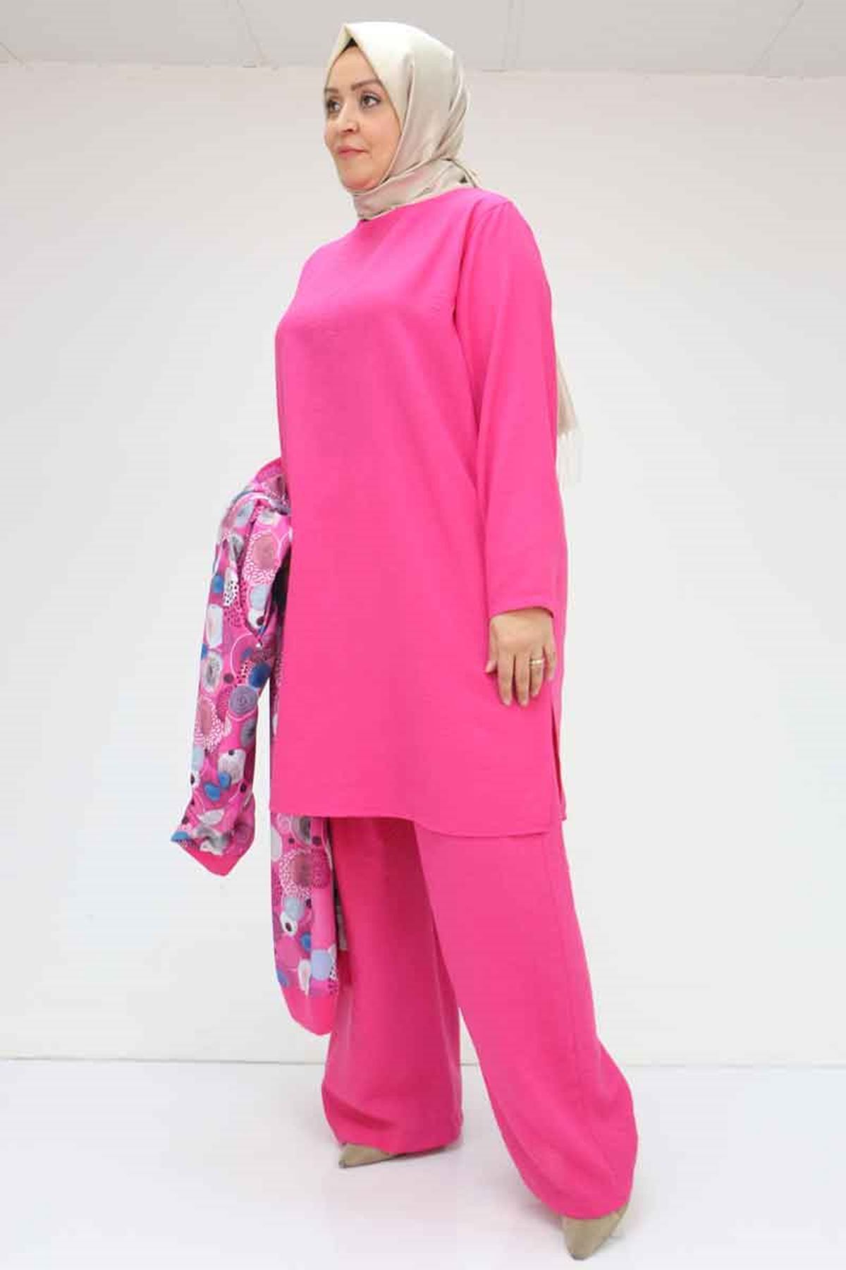 Eslina-57301 Large Size Different Fabric Combination Triple Set - Fuchsia 4