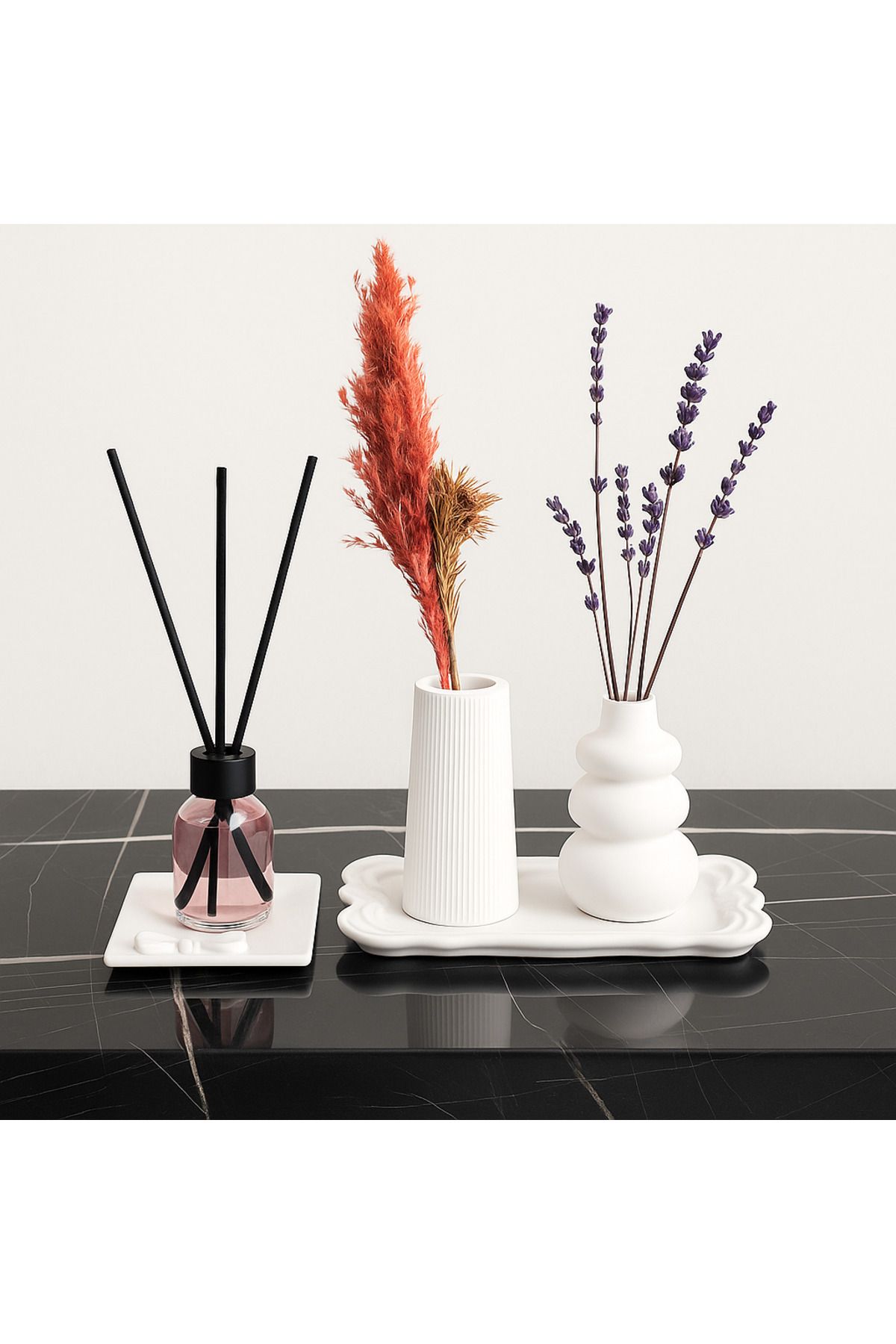 Store Huzur Köşesi – 3’lü Dekor Seti 🎐✨+50ml japon kiraz çiçeği oda kokusu+3 adet pampas+10 adet lavanta