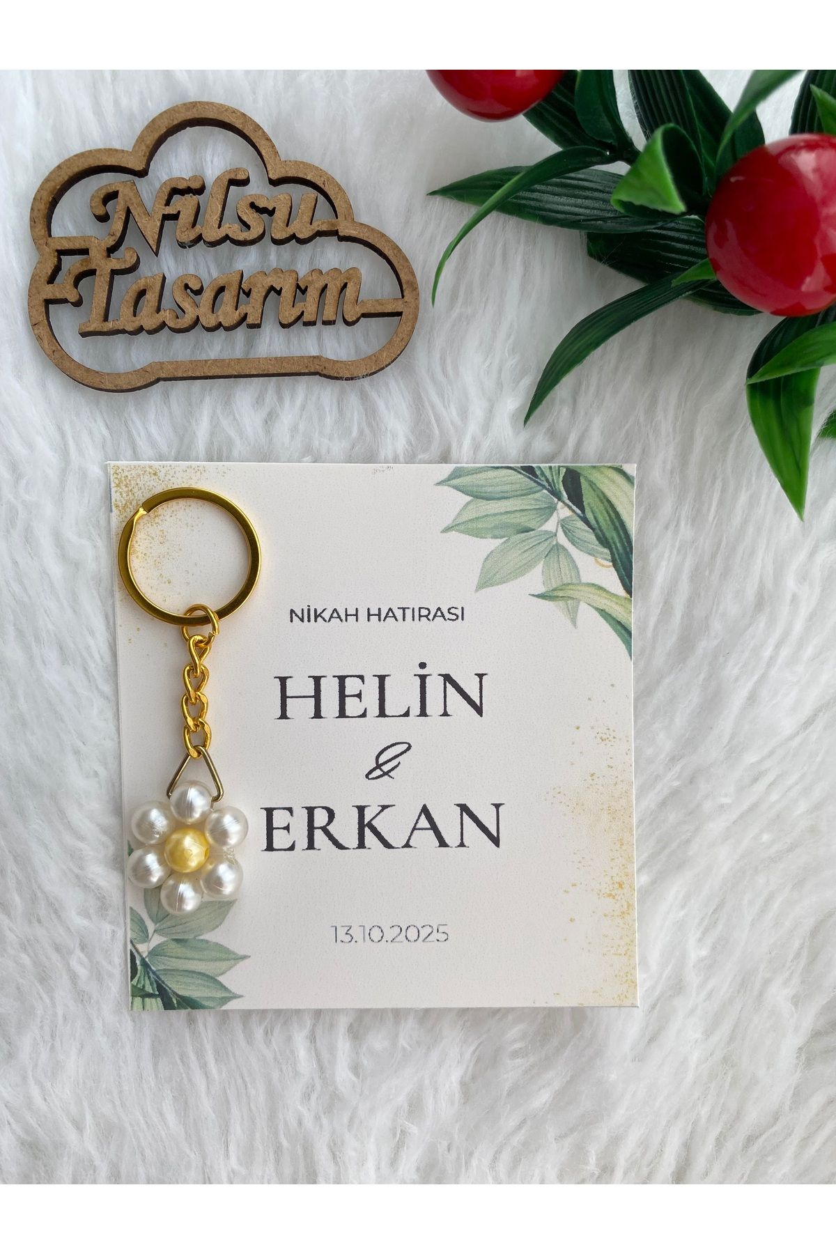 Nilsu Tasarım 15Adet papatya anahtarlık / Kişisel Kart söz ,nişan ,mevlüt hediyelikleri