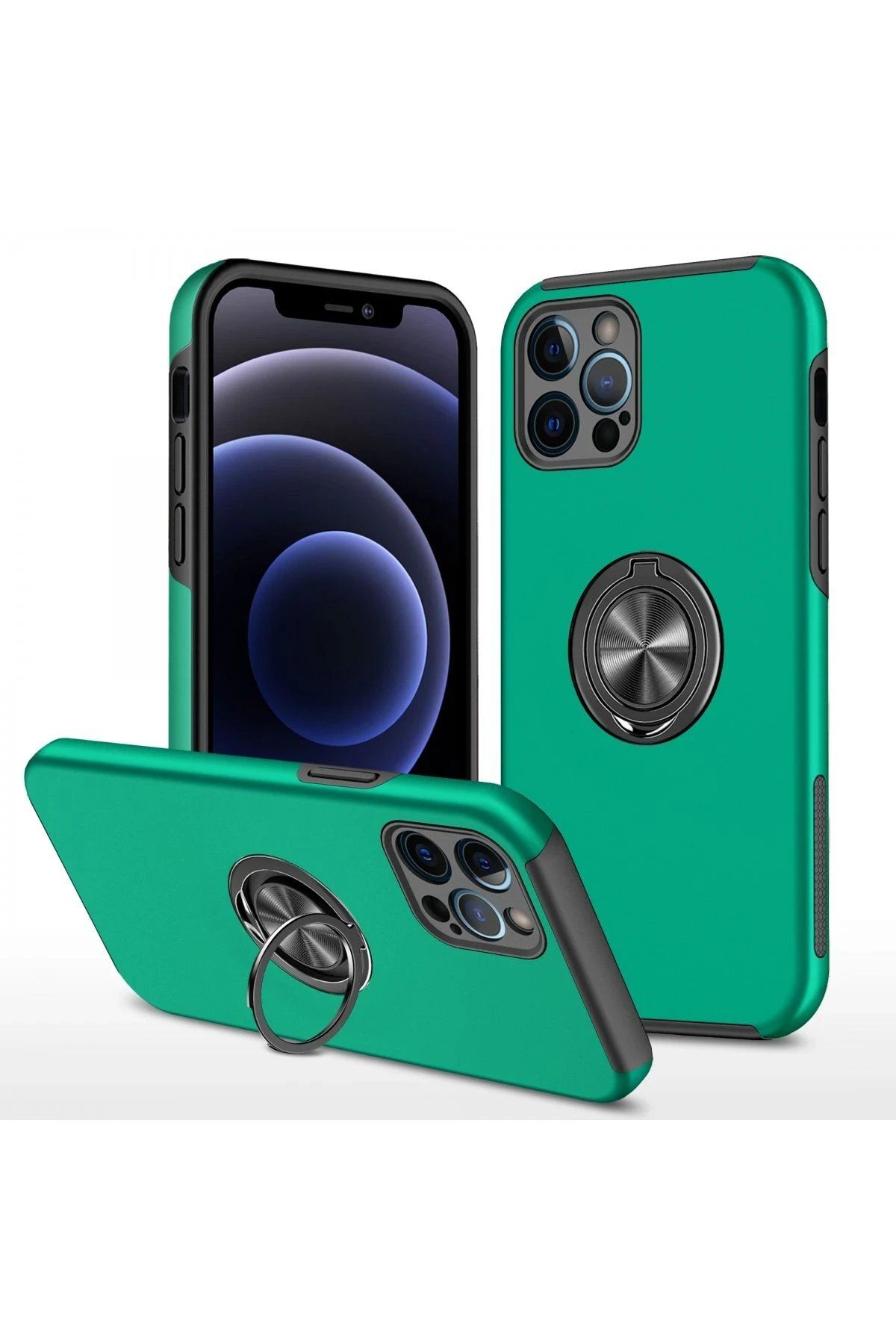Toptan Bulurum iPhone 12 Pro Kılıf Elit Yüzüklü Kapak - Yeşil