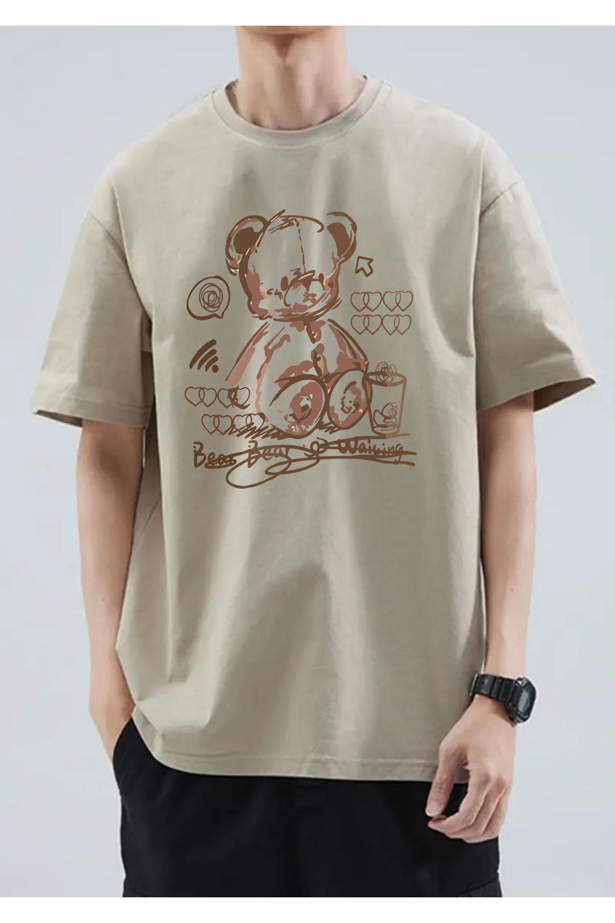 MARKATEM panda baskılı ünisex oversize t-shirt