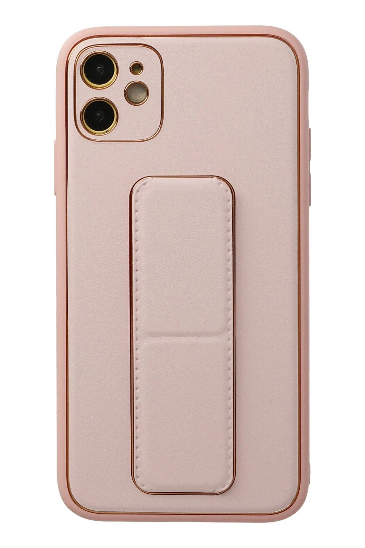 Toptan Bulurum iPhone 12 Kılıf Coco Deri Standlı Kapak - Pembe