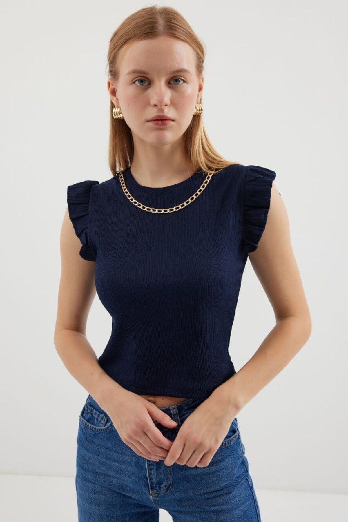 ETİLER COLLECTION 0430 Örme Bluz - Lacivert