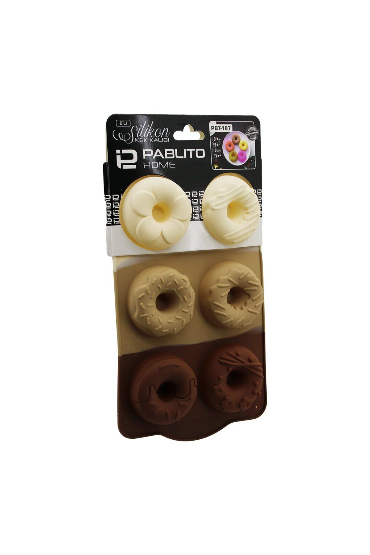 STOREMAX nffastore DONUT ŞEKİL 6LI = MİX MODEL MİNİ SİLİKON KEK KALIP ASKILIKLI Star Collectionb