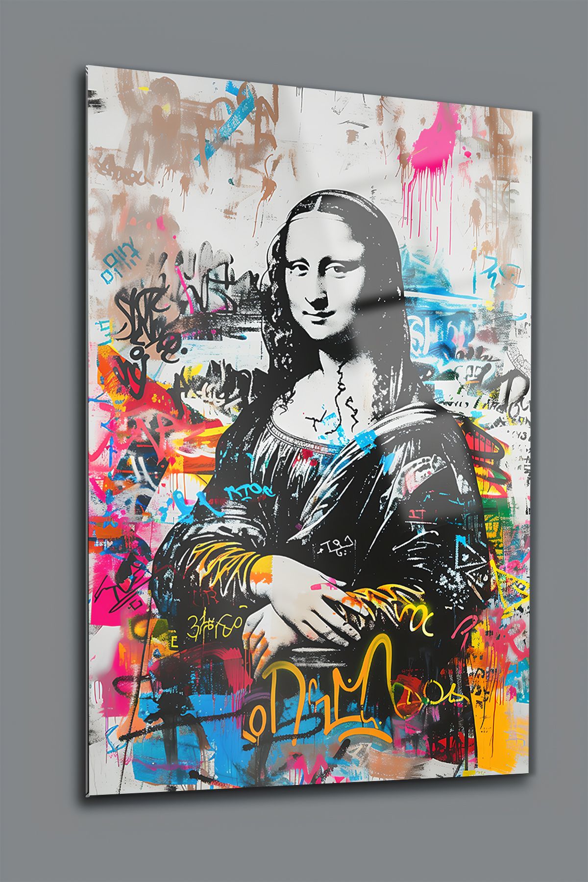 glassartdesign Monalisa Grafiti Sanatı Cam Tablo Modern Tablo - Salon Tablosu