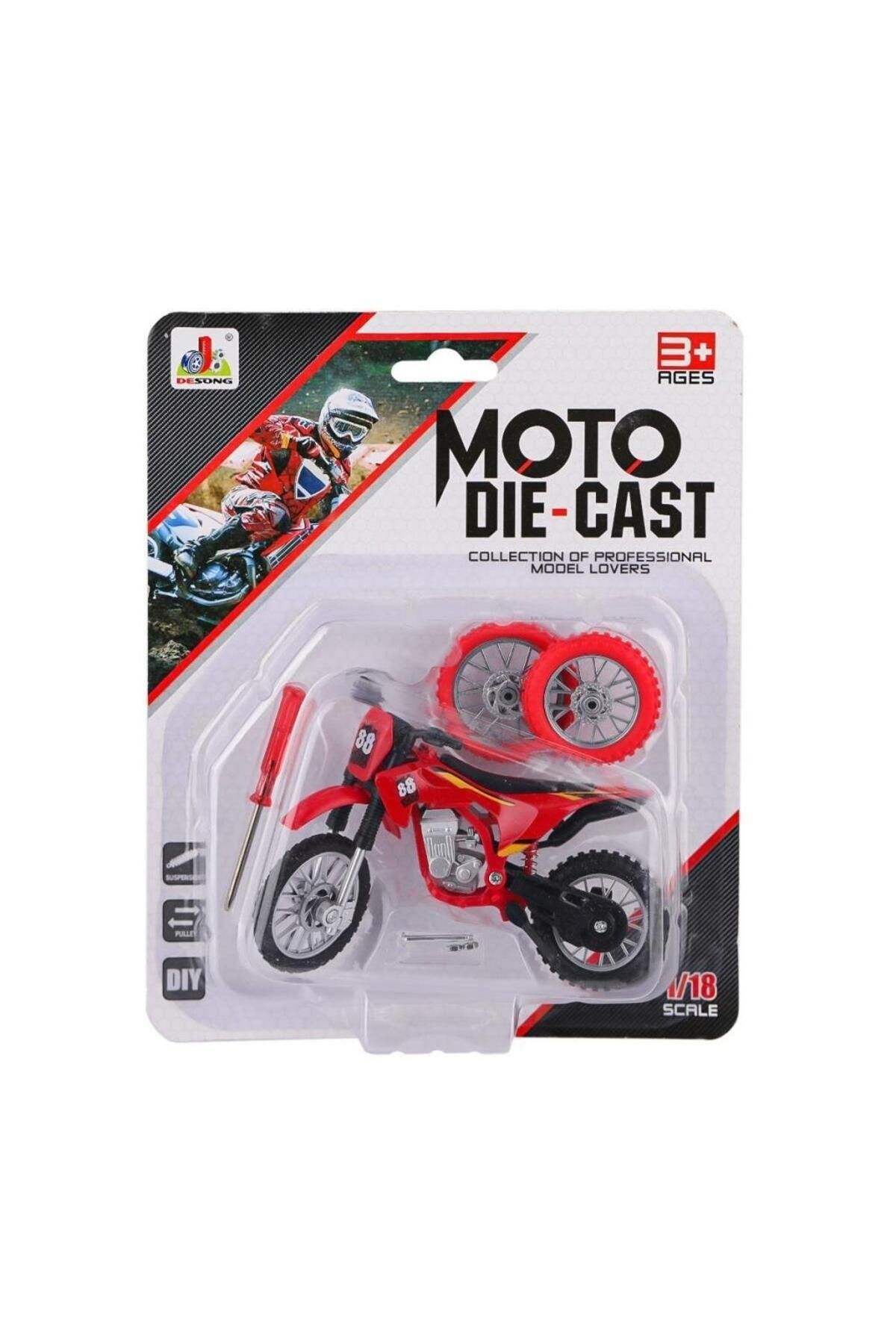 Shoplandu Motocross Oyuncak Motosiklet Yedek Lastikli Tornavidalı 1:18 Ölçekli Kırmızı Mavi Yeşil