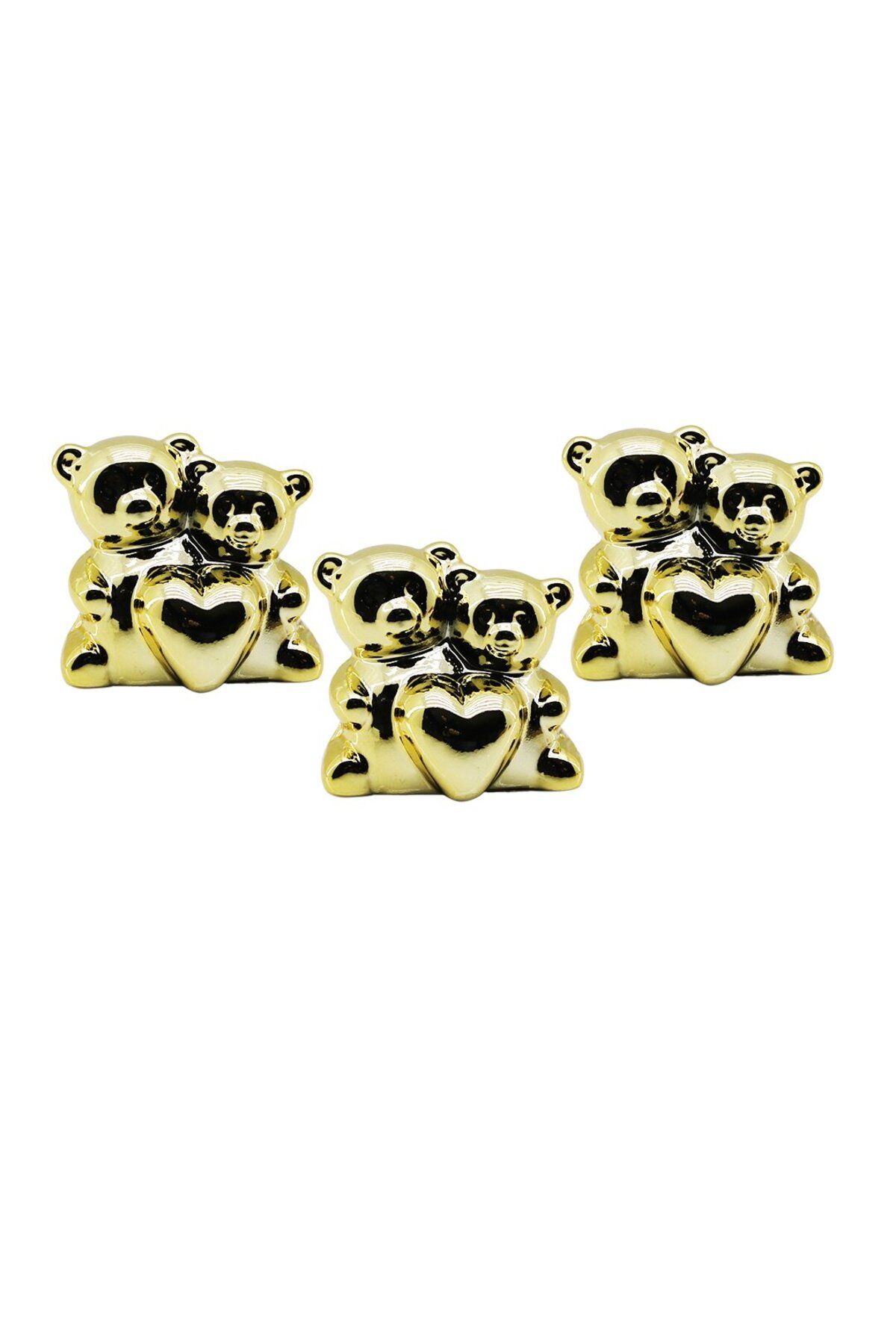 STOREMAX nffastore ÇİFT AYICIK - KALPLİ GOLD - SERAMİK BİBLO - DEKORATİF SÜS EŞYASI Star Collectionbu
