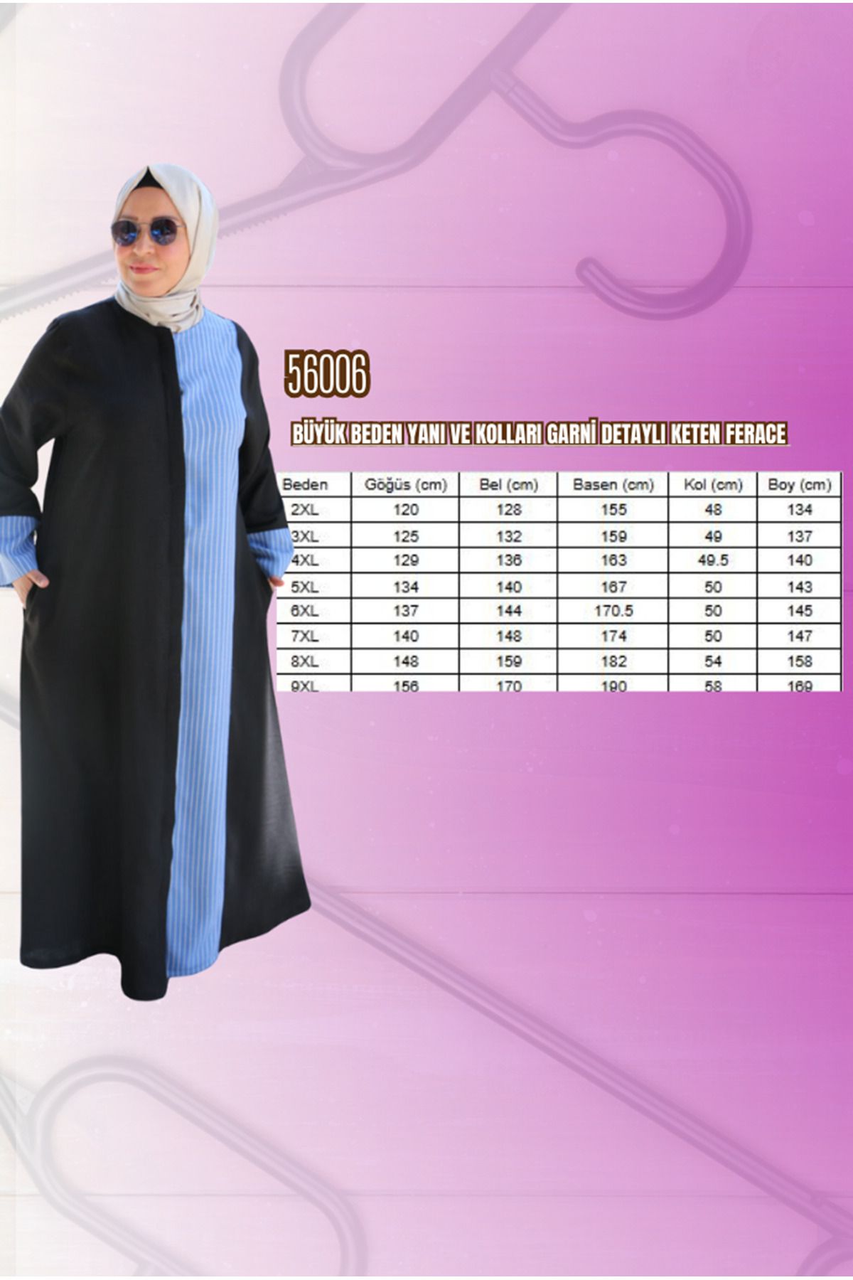 Eslina-56006 Large Size Linen Ferace with Garni Detail on the Side and Sleeves - Tile 3