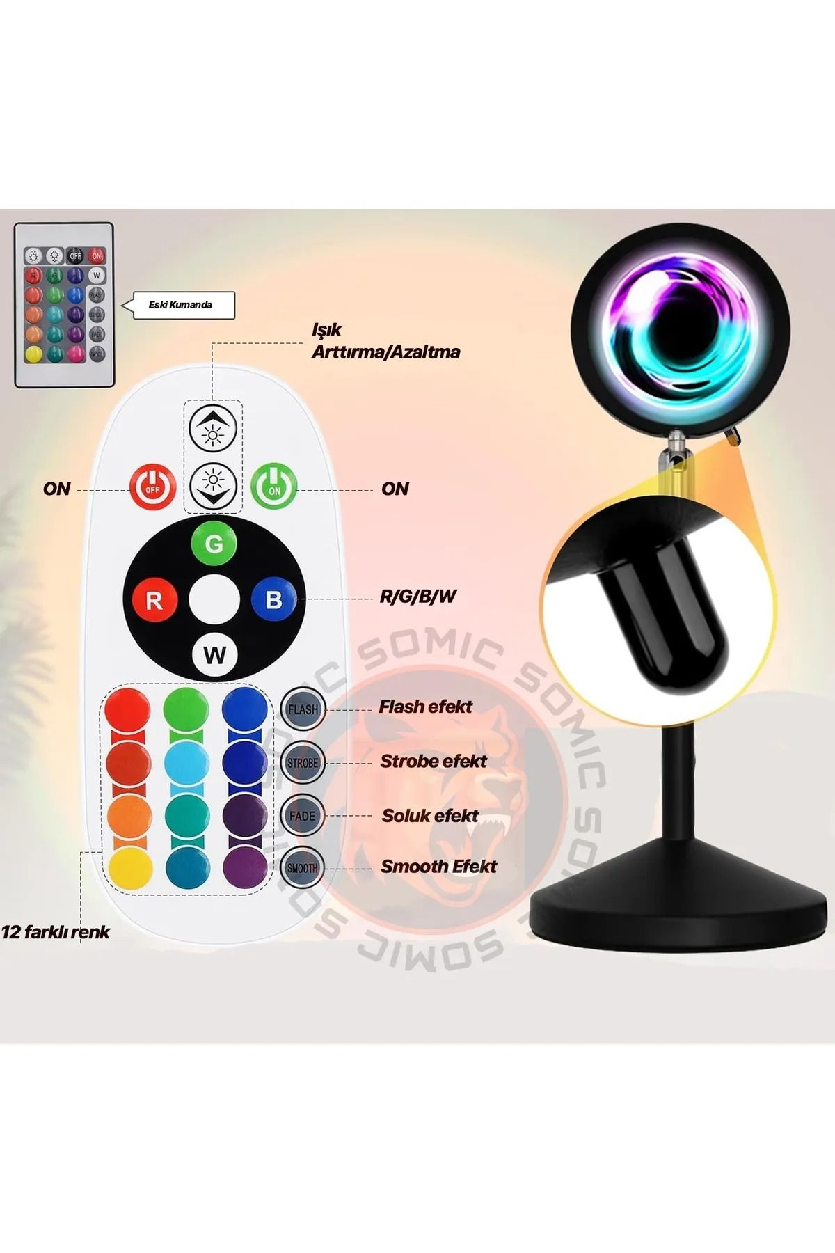 SOMIC Sunset Gün Işığı parti lambası çekim ışığı kumandası RGB kumanda yedek parça