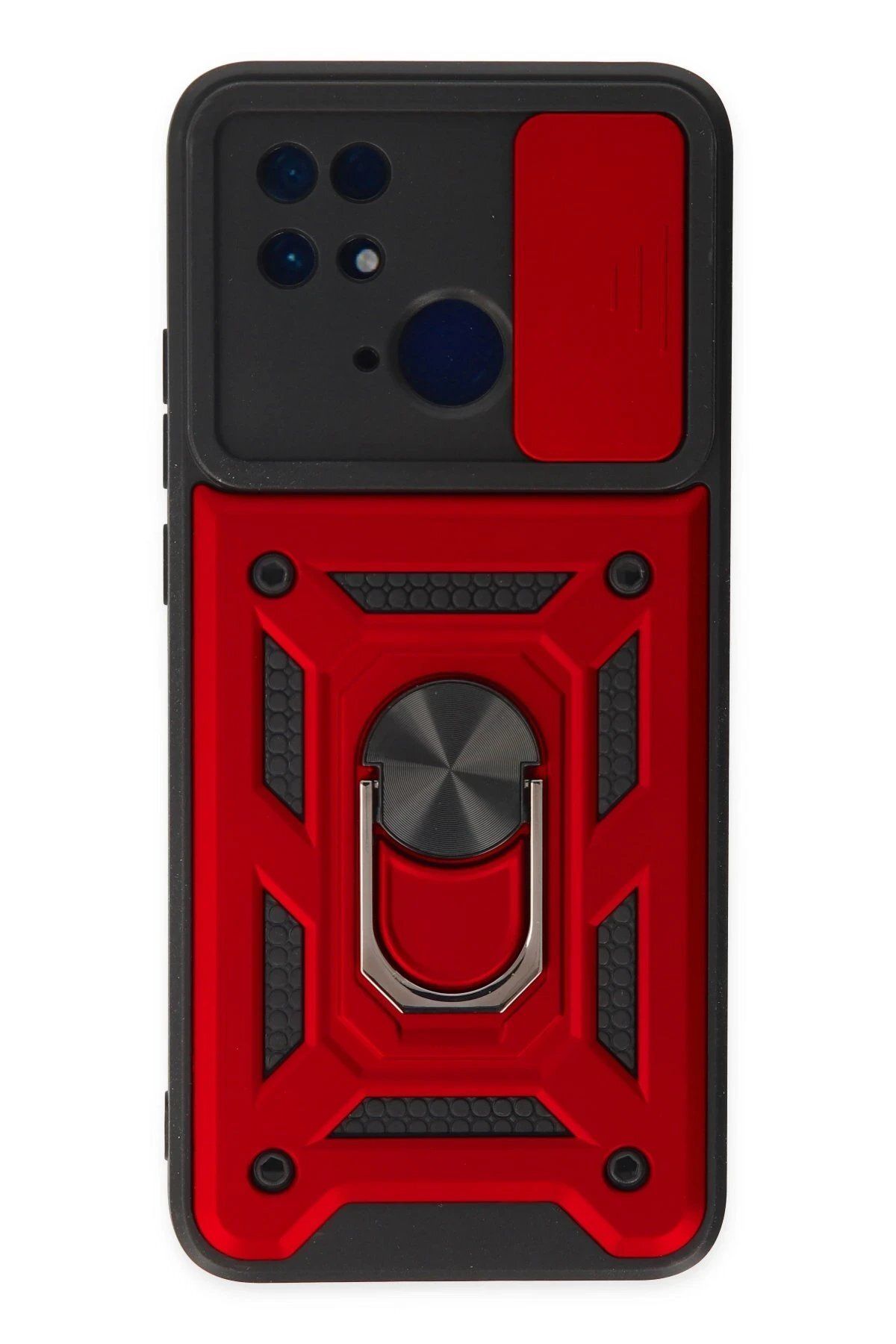 Toptan Bulurum Xiaomi Redmi 10C Kılıf Pars Lens Yüzüklü Silikon - Kırmızı