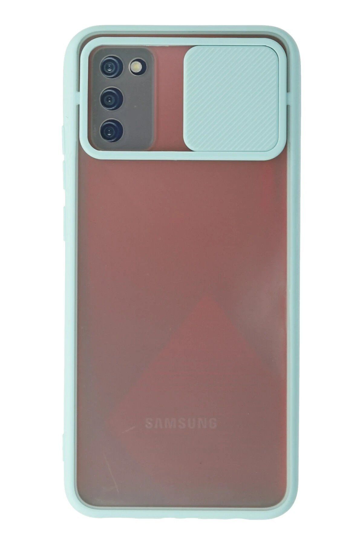 Toptan Bulurum Samsung Galaxy A02S Kılıf Palm Buzlu Kamera Sürgülü Silikon - Turkuaz