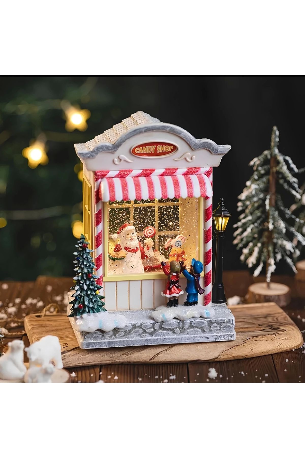 shop Yılbaşı Temalı Şekerci Dükkanı Kar Küresi Işıklı Müzikli