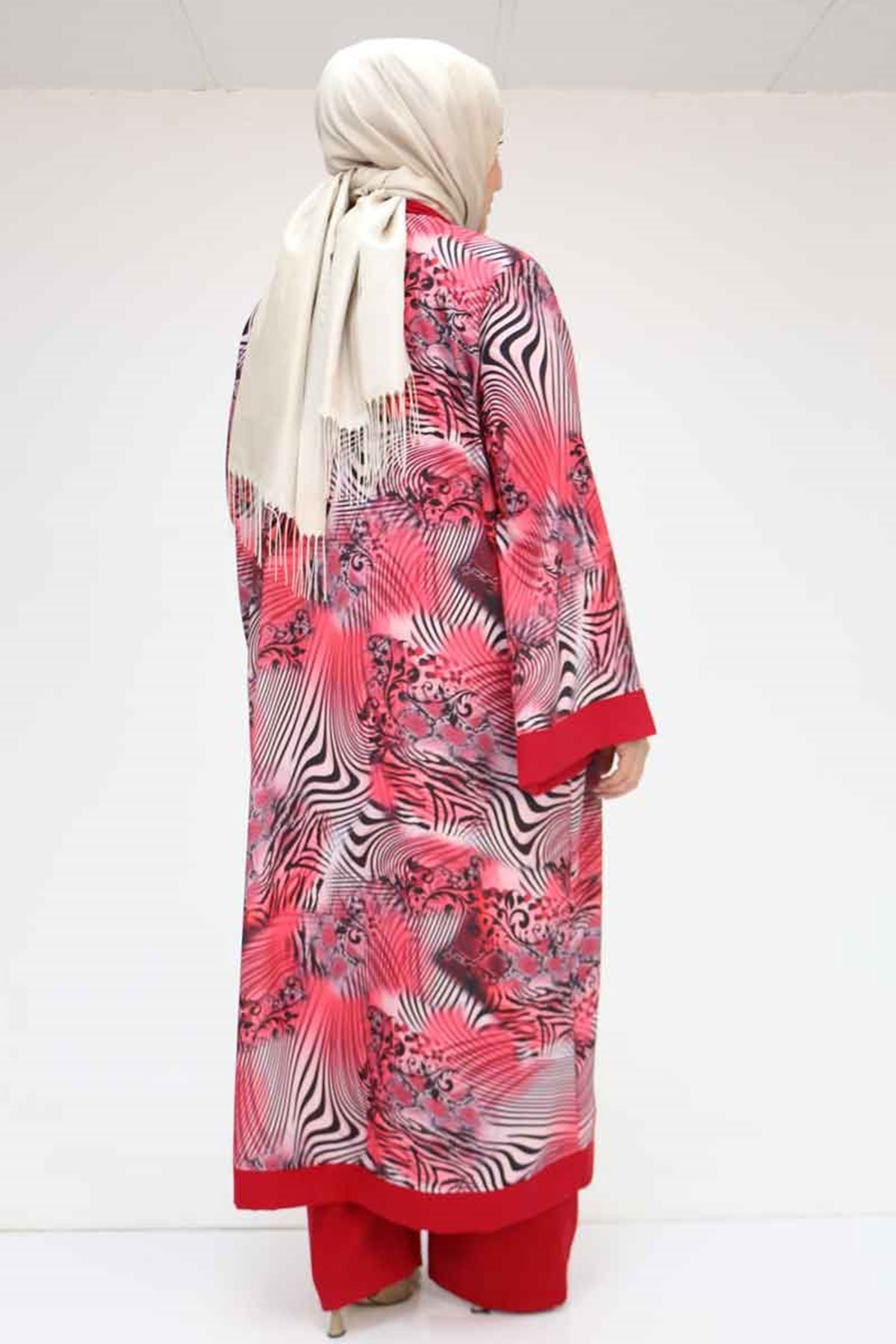 Eslina-57301 Large Size Different Fabric Combination Triple Set - Claret Red 6