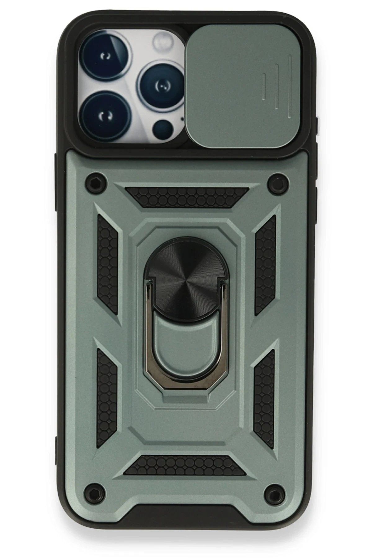 Toptan Bulurum iPhone 15 Pro Kılıf Pars Lens Yüzüklü Silikon - Yeşil