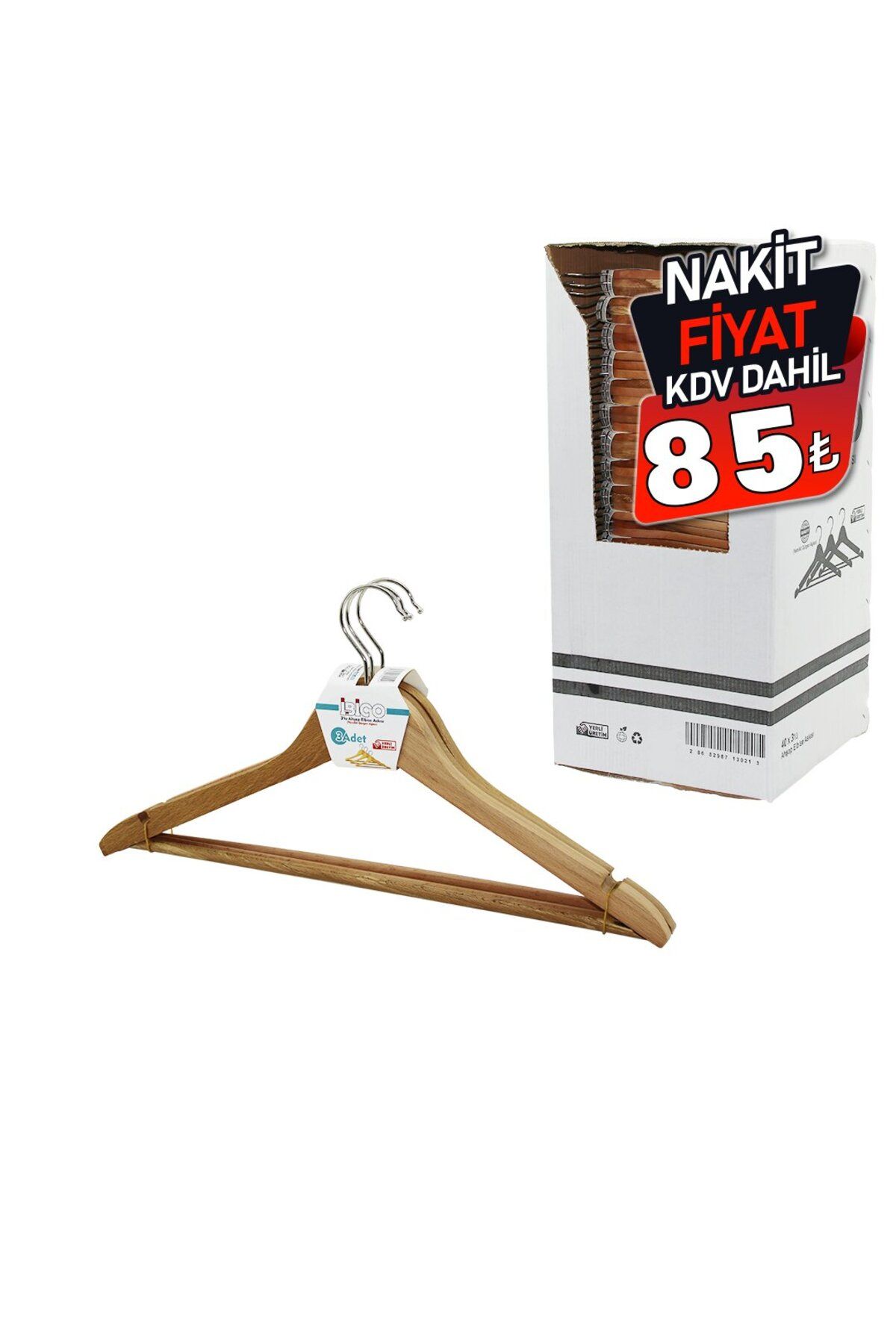 STOREMAX nffastore 3LÜ AHŞAP ELBİSE ASKISI VERNİKLİ GÜRGEN AĞAÇ Star Collectionbuy 1051353