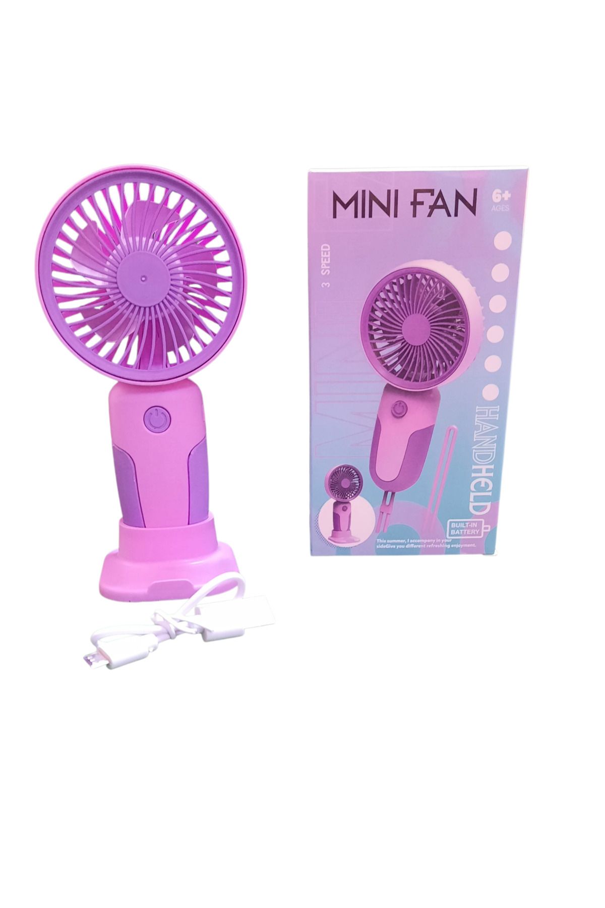 TOYSTAR Taşınabilir Şarjlı 3 Kademeli Mini El Fanı, Masa Fanı Güçlü Vantilatör Pervane Mor 15 cm