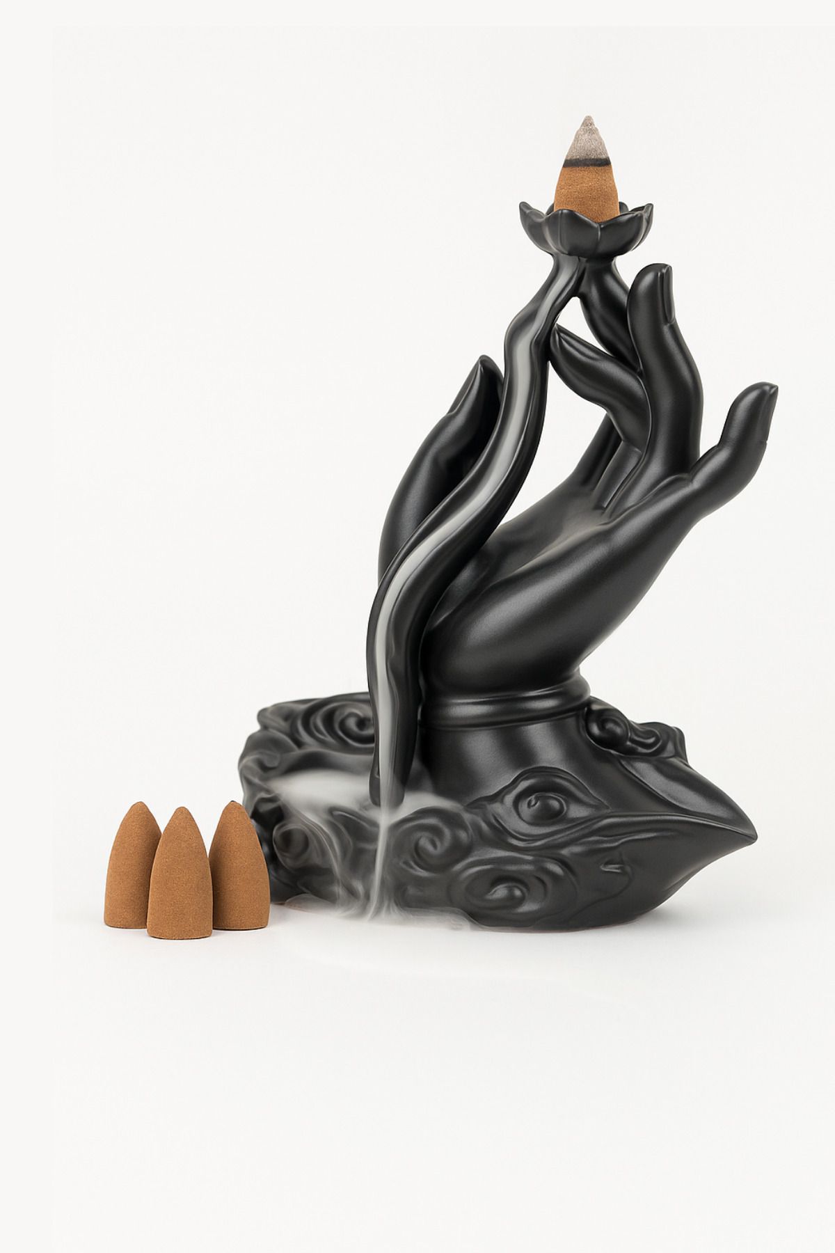 Hyge Zen Lotus El Temalı Seramik Geri Akışlı Tütsülük / Zen Lotus Hand Backflow Incense Burner