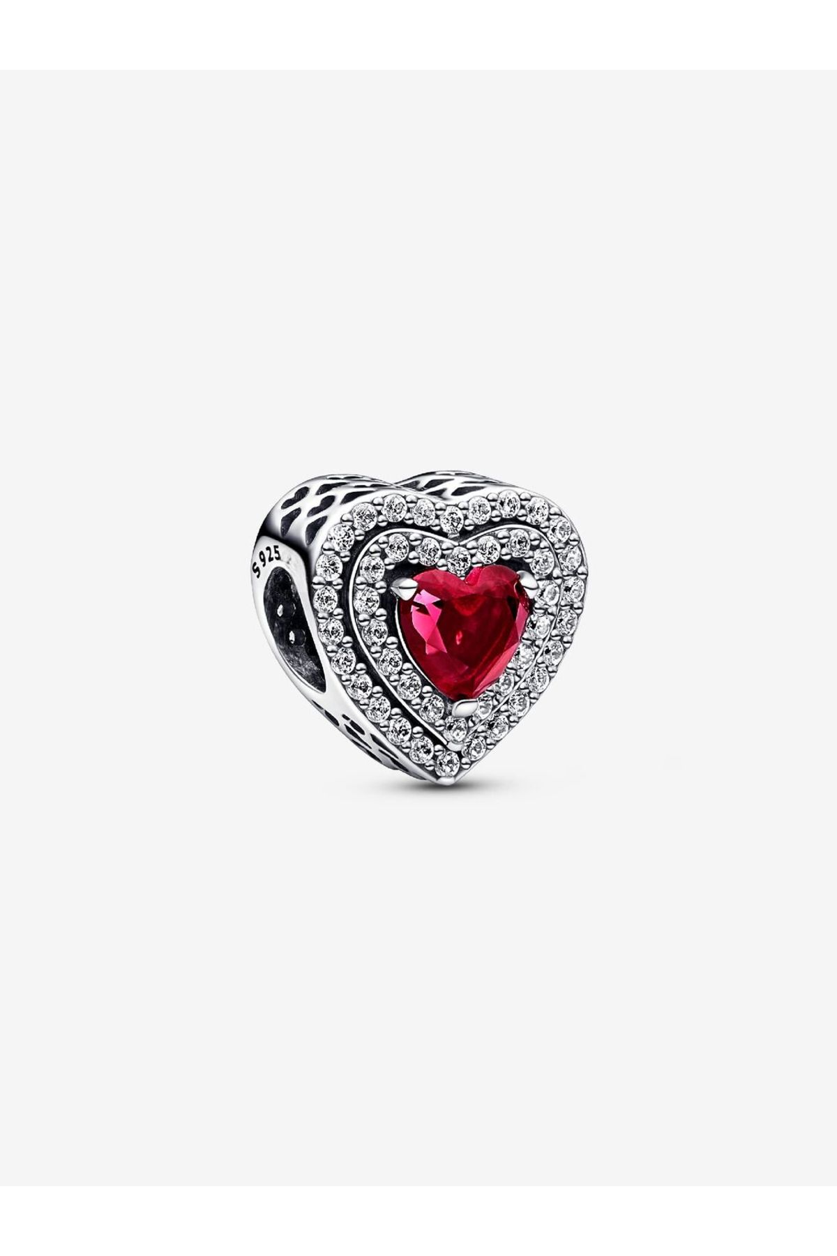 D&D Dora&Dora Kırmızı Işıltılı Kademeli Kalp Charm 925 Ayar Gümüş