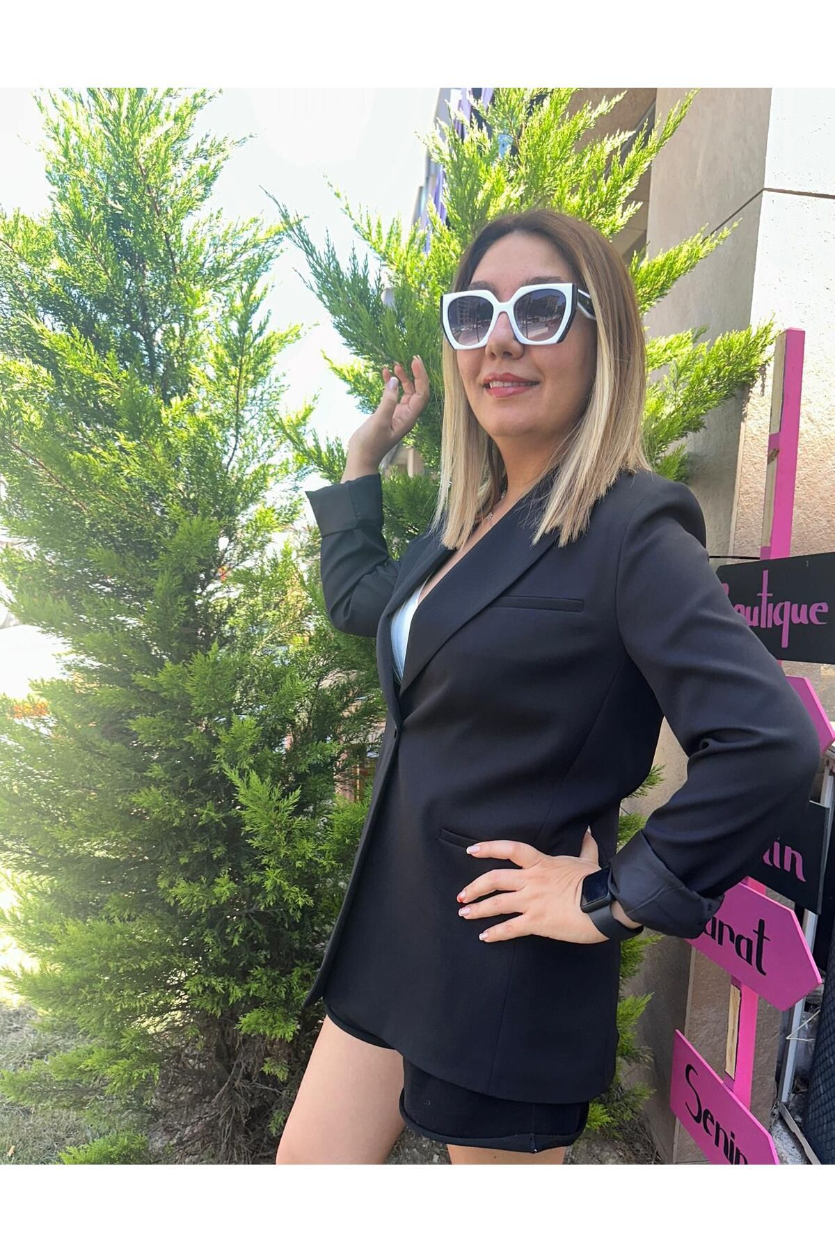 DOLCE QUEEN Kadın Siyah Tek Düğmeli Basic Blazer Ceket