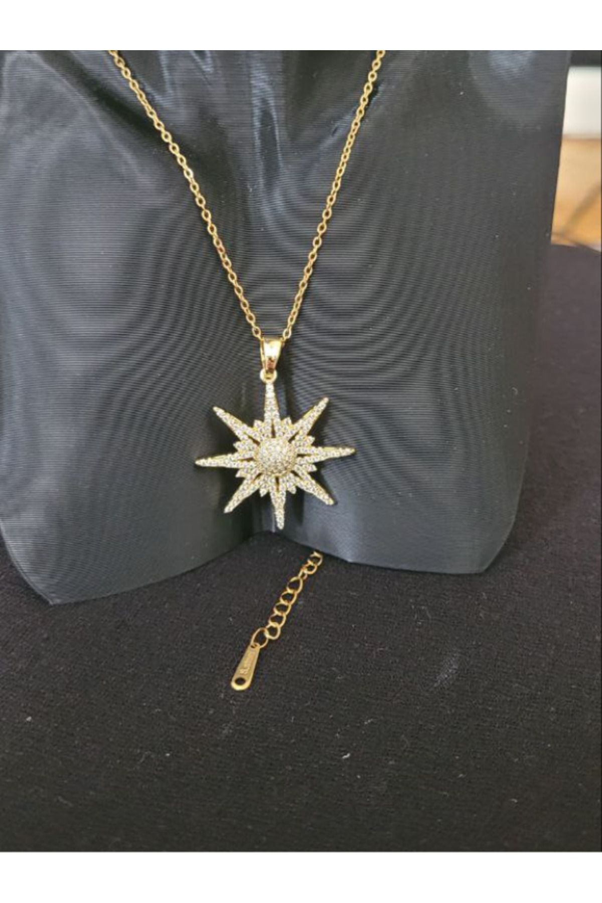 Gold Pırlanta Bijuteri Zirkon Taşlı çelik Gold Renkli Deniz Yıldızı Kolye
