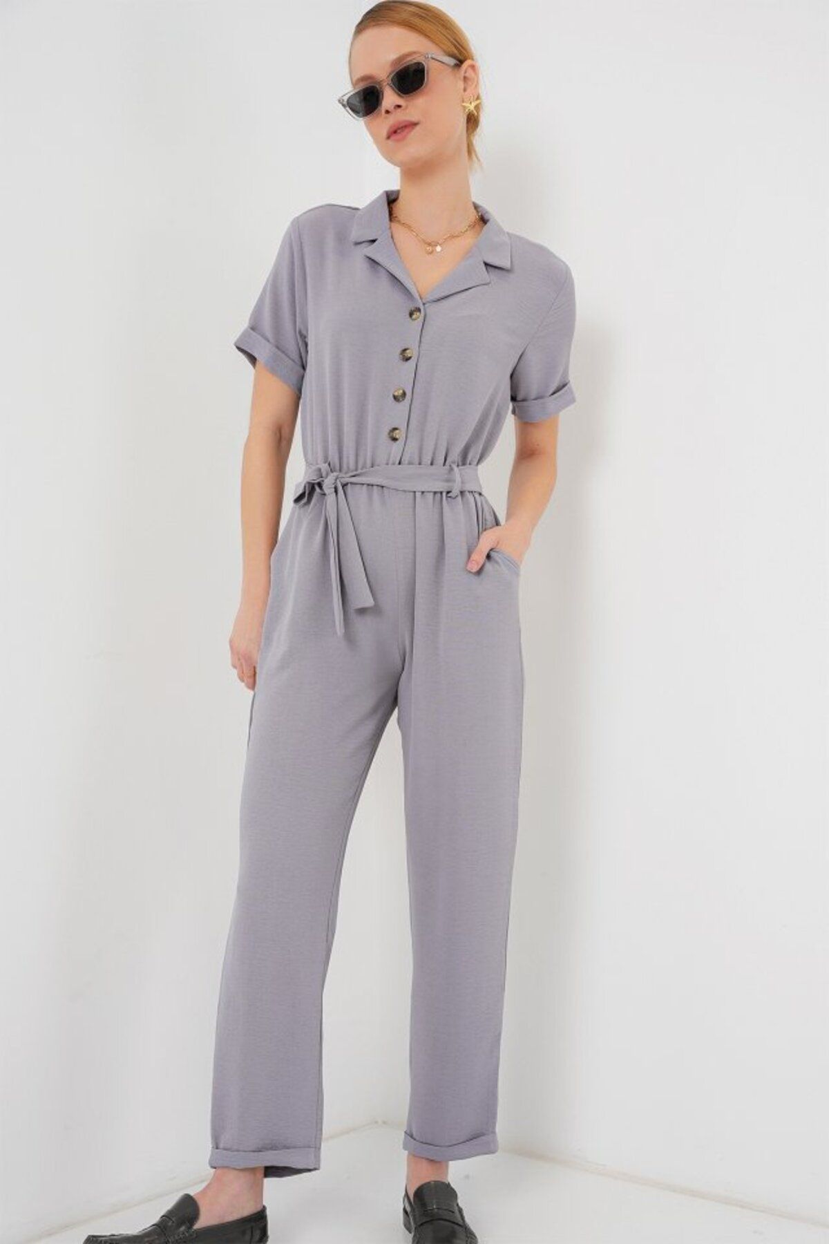 ETİLER COLLECTION Kısa Kol Ayrobin Tulum 7030 - Gri