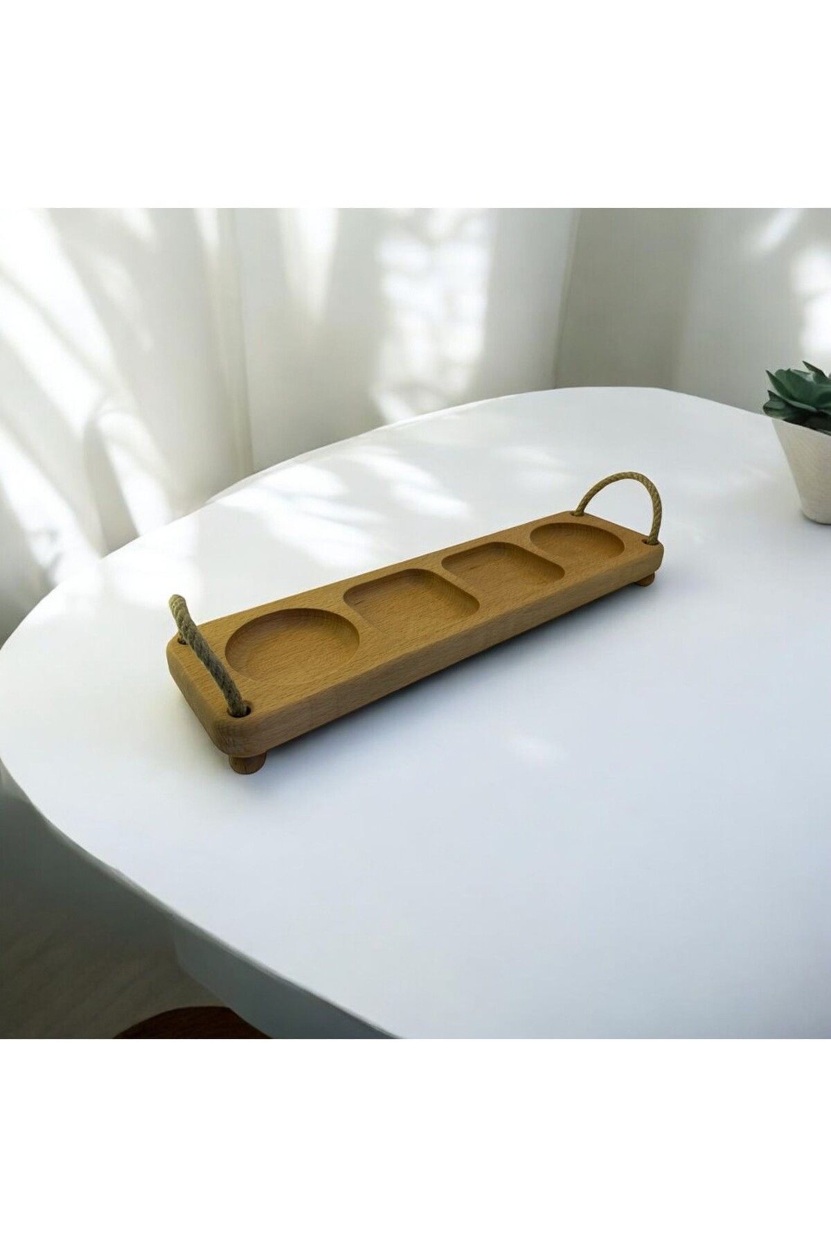 NGS HOME New Generation Style 4 BÖLMELİ SUNUMLUK Halat İpli Ayaklı Bölmeli Çok Amaçlı Sunumluk 10x40 Cm