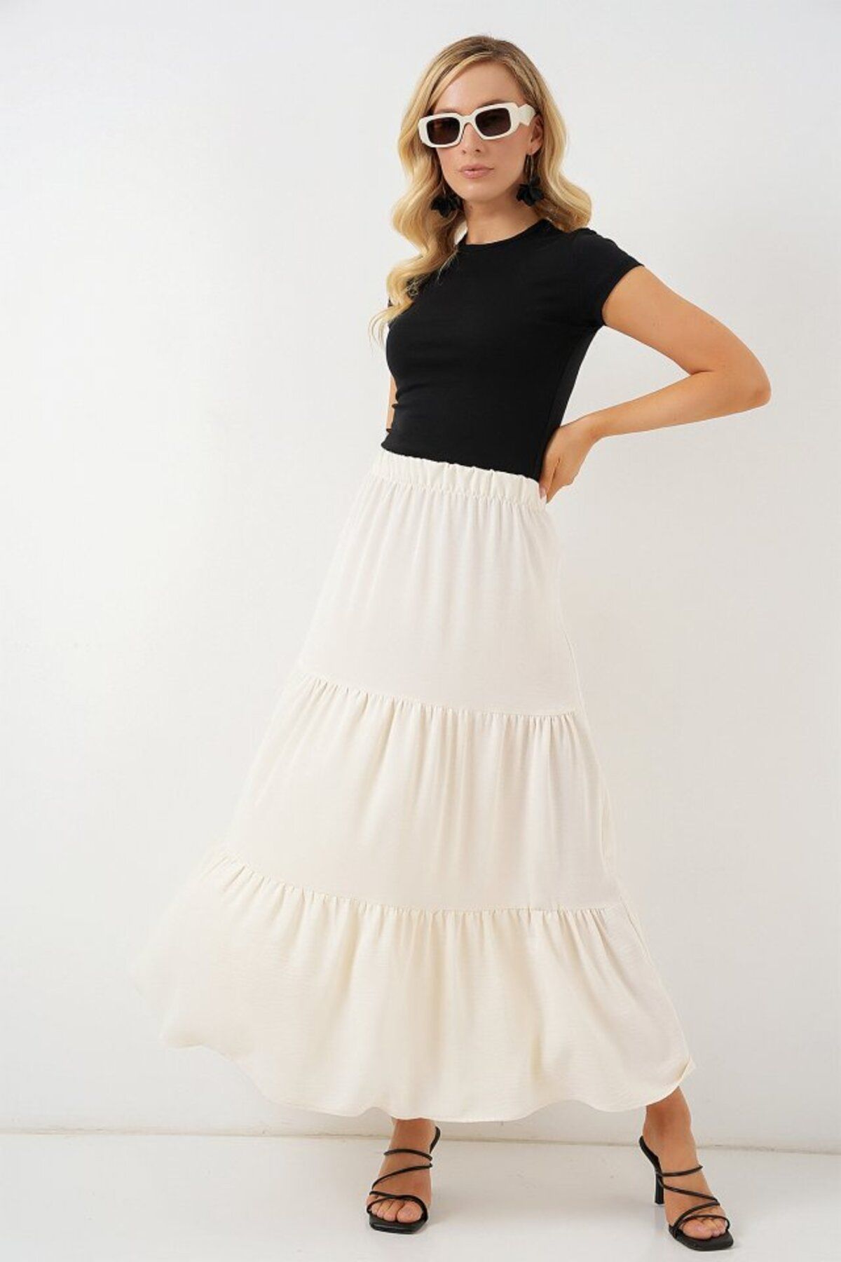 ETİLER COLLECTION Ayrobin Uzun Etek 8048 - Krem